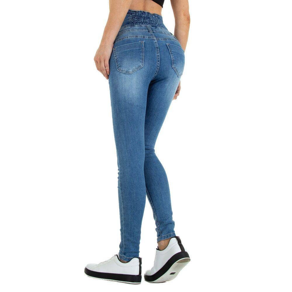 High Jeansstoff Blau Stretch Freizeit High-waist-Jeans Waist Jeans Ital-Design in Damen