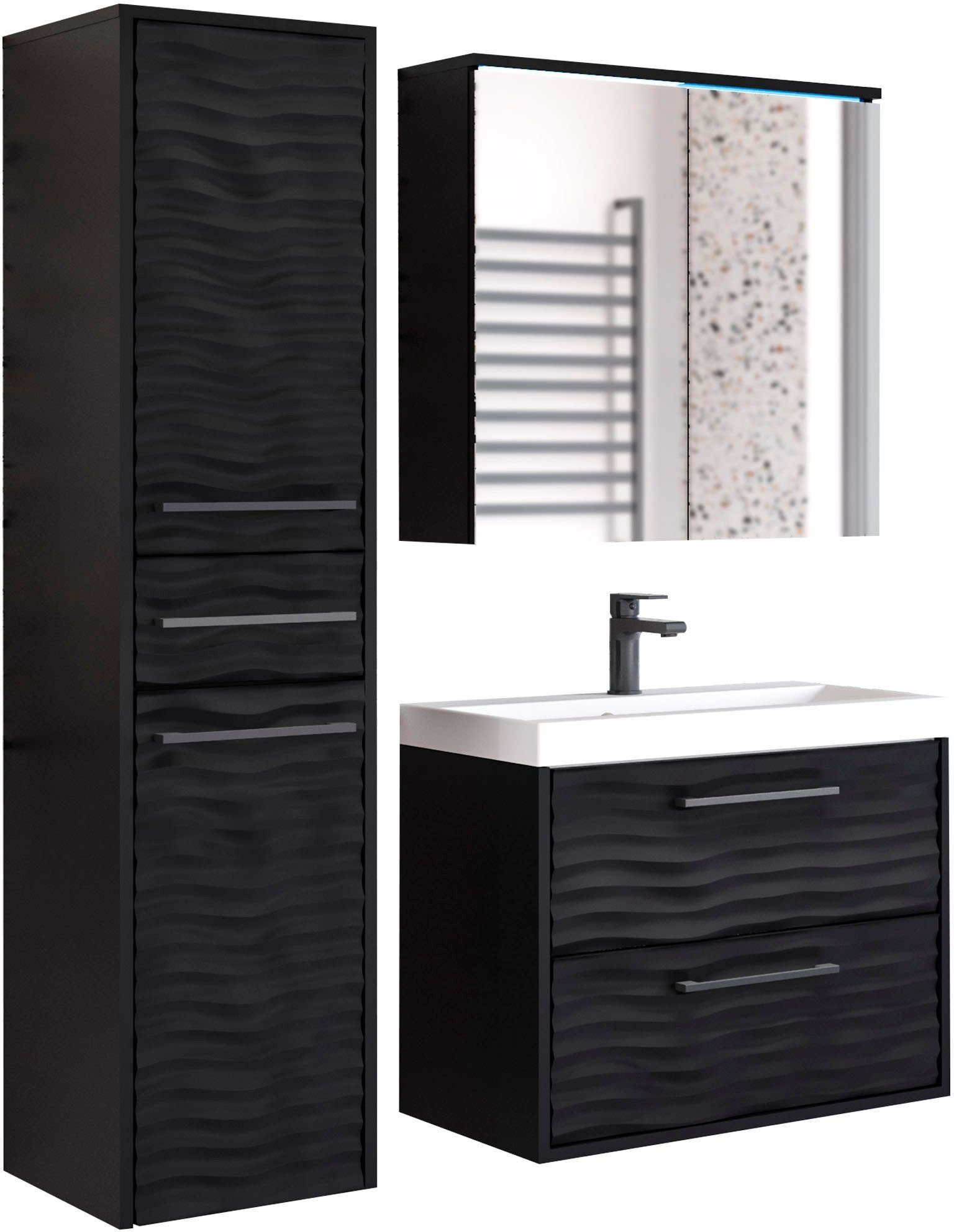 welltime Badmöbel-Set Canada - Fronten mit Wellenstruktur, (Komplett-Set, 3 günstig online kaufen