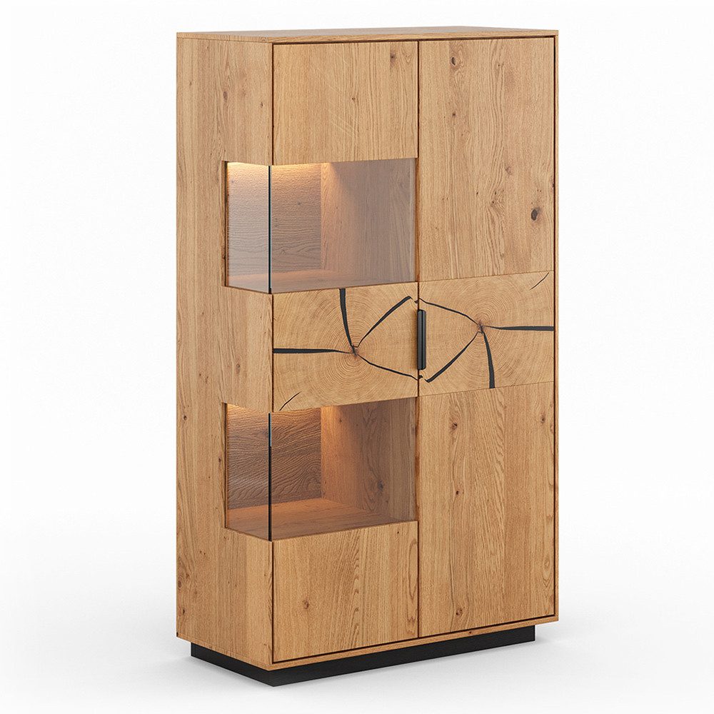 Lomadox Vitrine TIVAT-163 Eiche massiv geölt, 83 cm breit, stehend / hängend, inkl. Beleuchtung