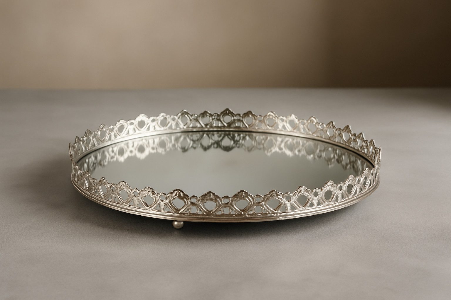 Riyashop Haushaltshobel 3tlg. Set Spiegeltablett Deko Kerzen Ø 20/26/29 cm Metall Silber