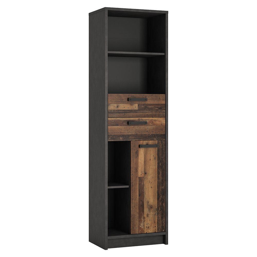 Lomadox Regal NELSON-129, Jugendzimmer offener Schrank in grau mit Holz Nb., B/H/T 55,8/196/42cm