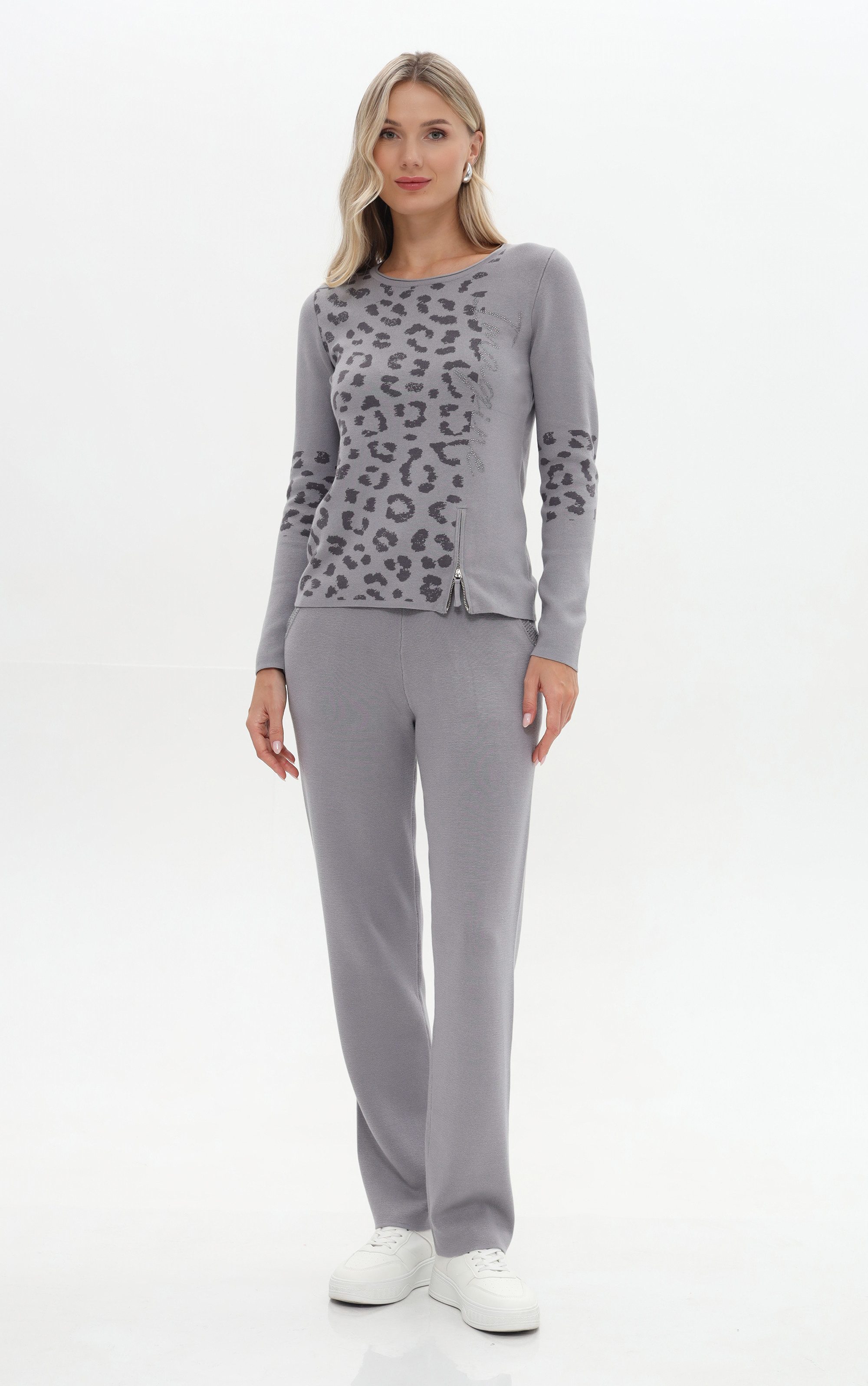 Strickpullover mit Leoprint-Details