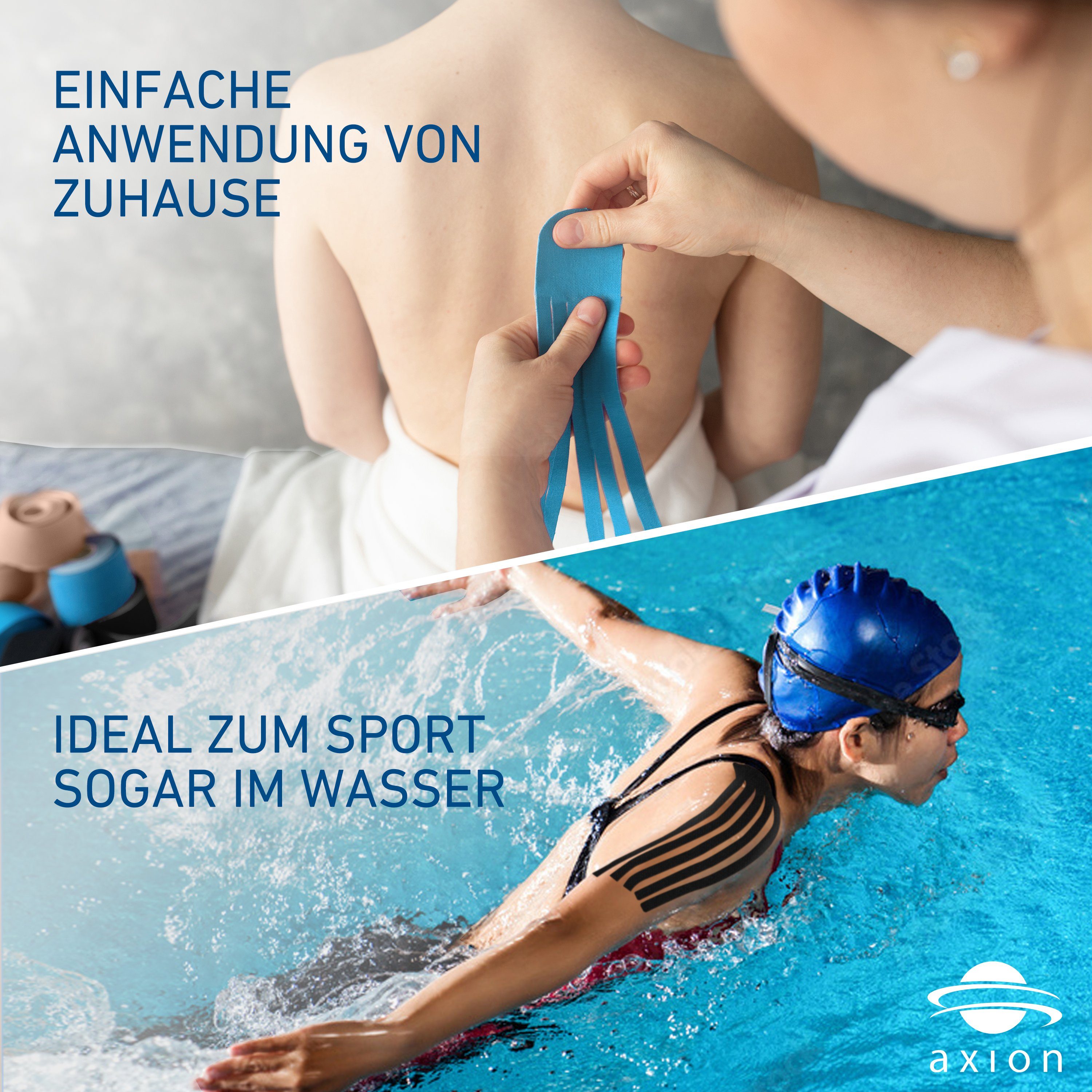 Axion Kinesiologie-Tape PRECUT 6er Mix-Set, je 20 vorgeschnittene Sport Tapes 25 x 5 cm (Set, 6-St) MEDIZINPRODUKT • Wasserfest • hautfreundlich • elastisch – Bild 4 von 5