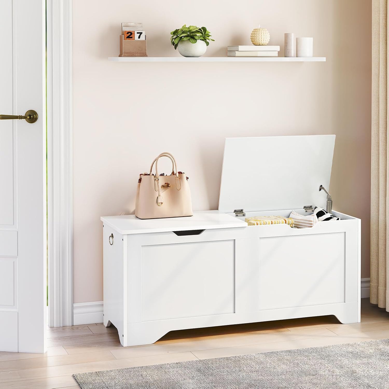 Hoobro Sitzbank (Aufbewahrungstruhe mit 2 Deckeln, Schuhbank mit Trennwand), Spielzeugbox 100 x 40 x 50 cm