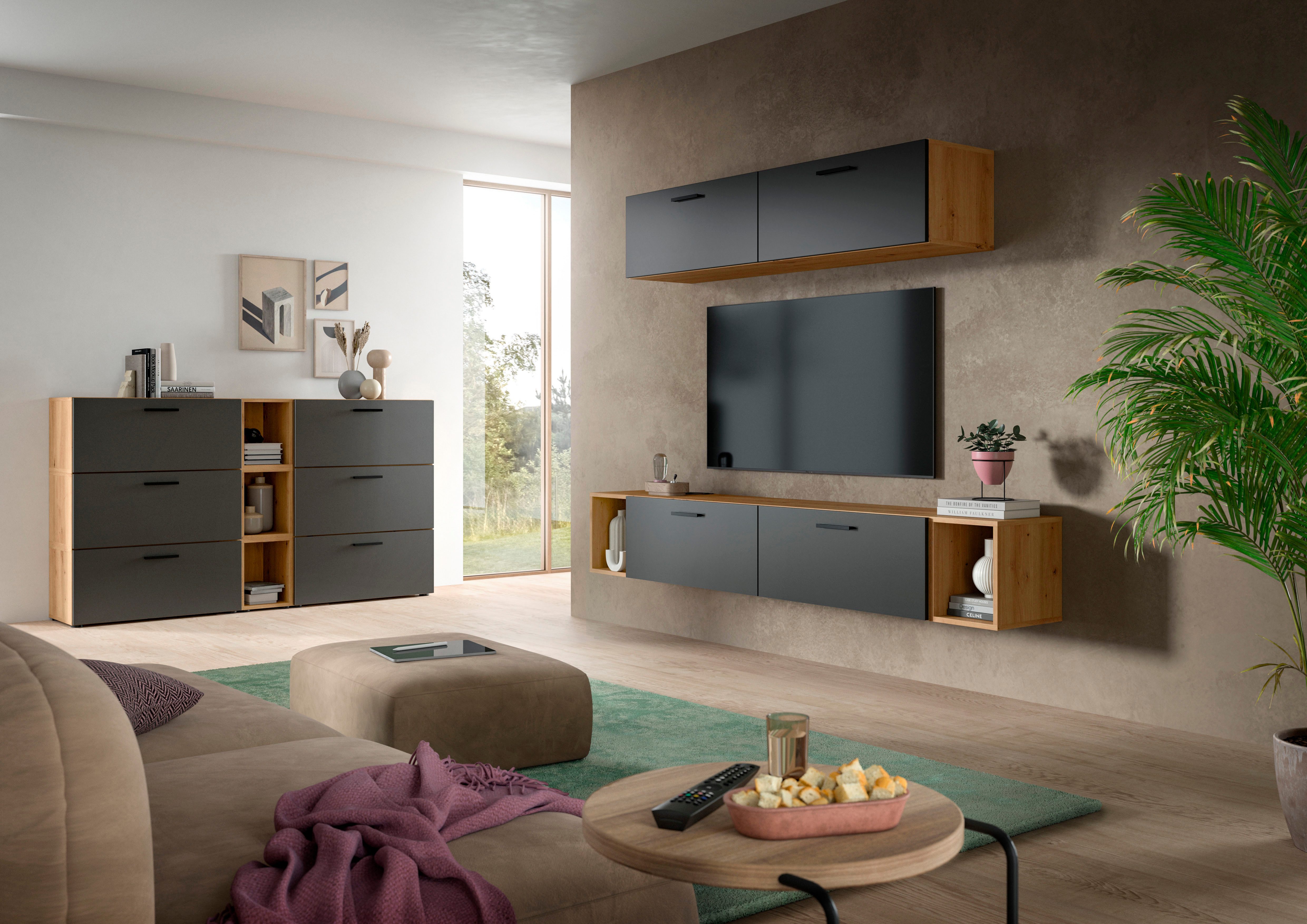 Home affaire Schrank-Set ENESTE, 6-teilig, in verschiedenen Farben, individuell kombinierbar, (2-St., verschiedenste Kombinationmöglichkeiten, stehend oder hängend), Stauraumelement, Kombination, Wohnkombination, Schrankwand, Lowboard