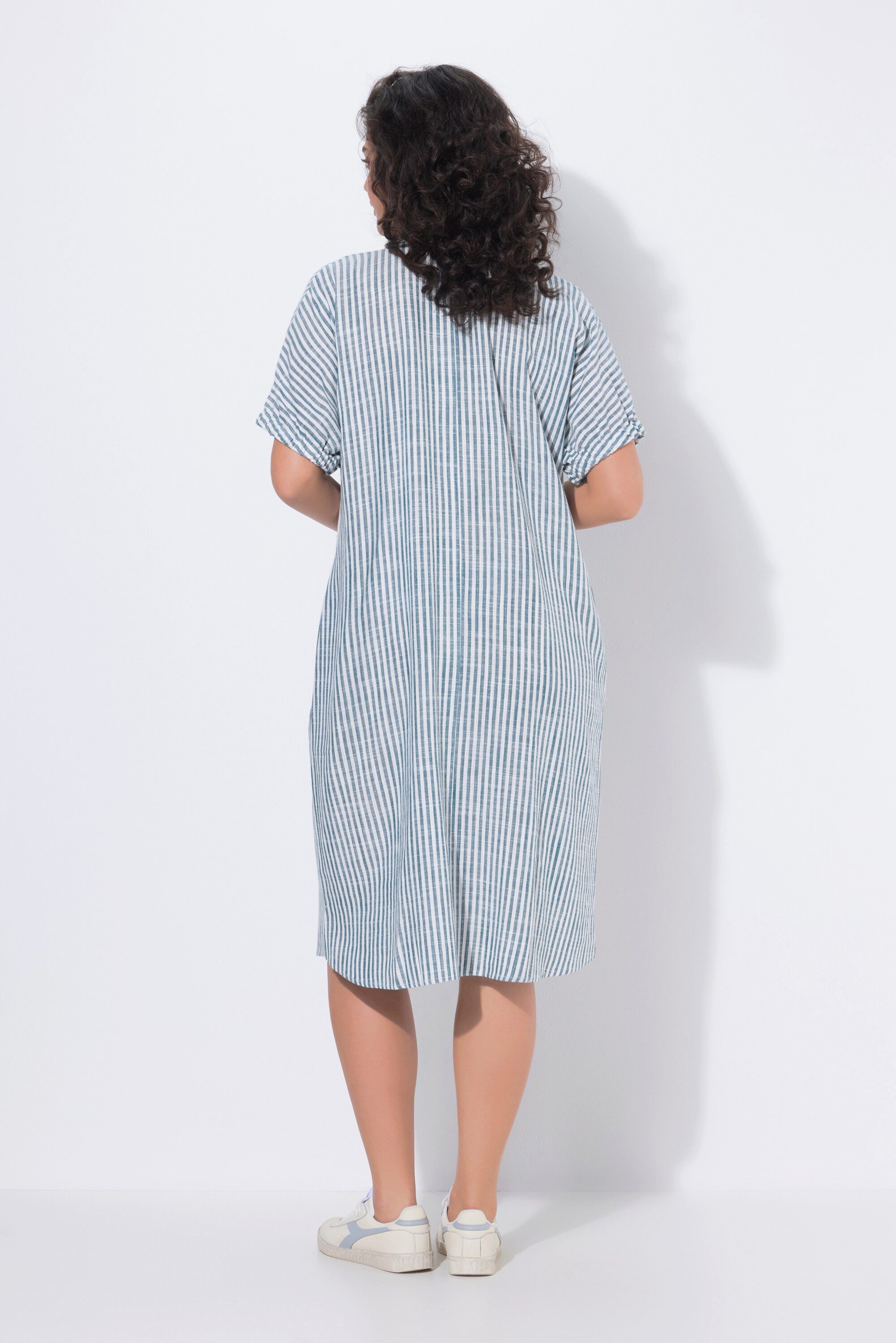 Ulla Popken Jerseykleid Leinenmix-Kleid Streifen Oversized Hemdkragen