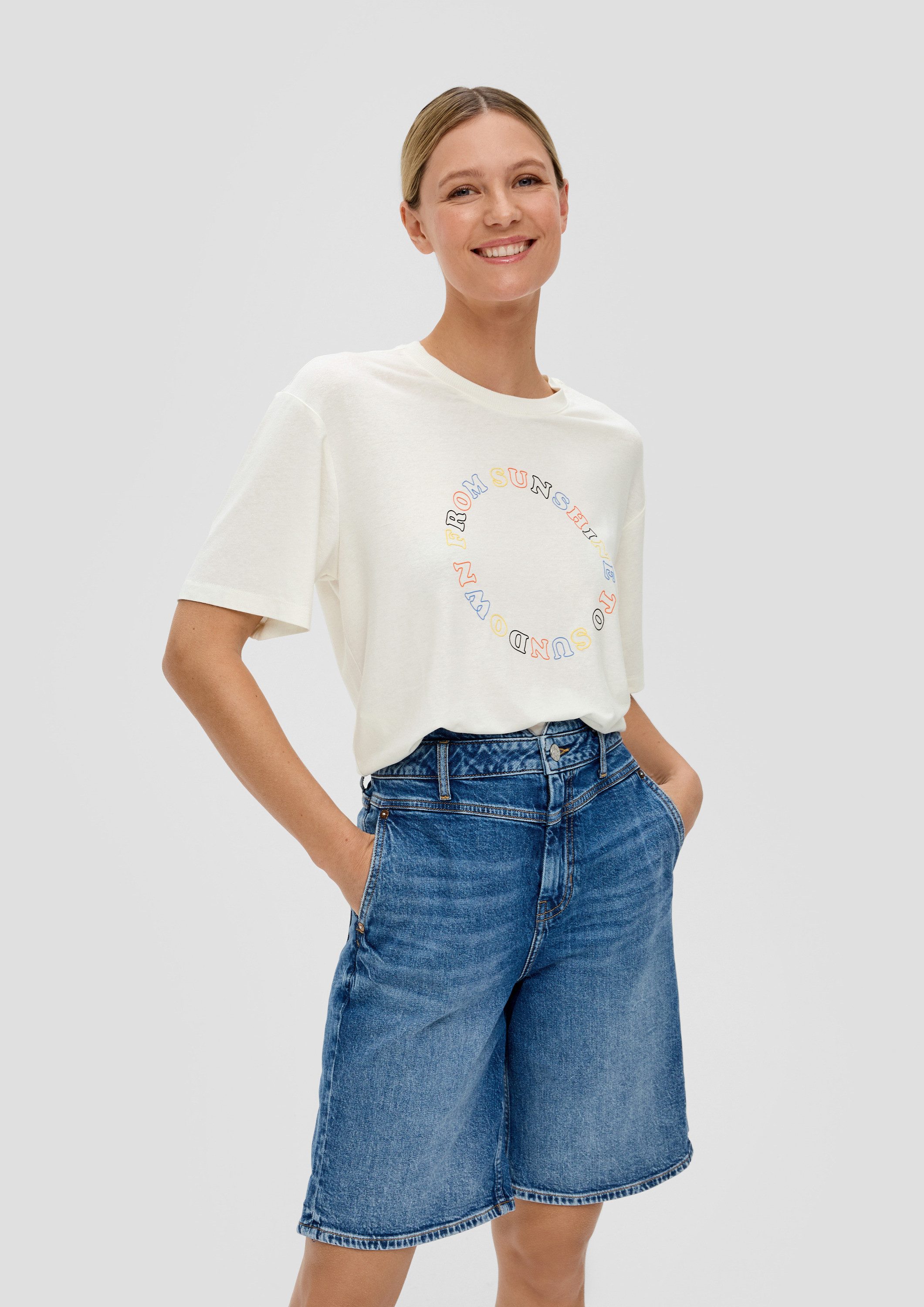 s.Oliver Kurzarmshirt T-Shirt T-Shirt aus Leinenmix mit Rippblende