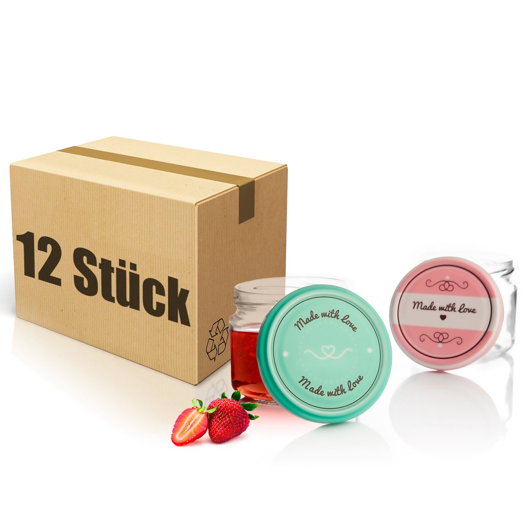 BigDean Einmachglas 12er Set Банки Deckel rosa pastell-grün 330ml Sturzglas, Glas, (12-tlg)