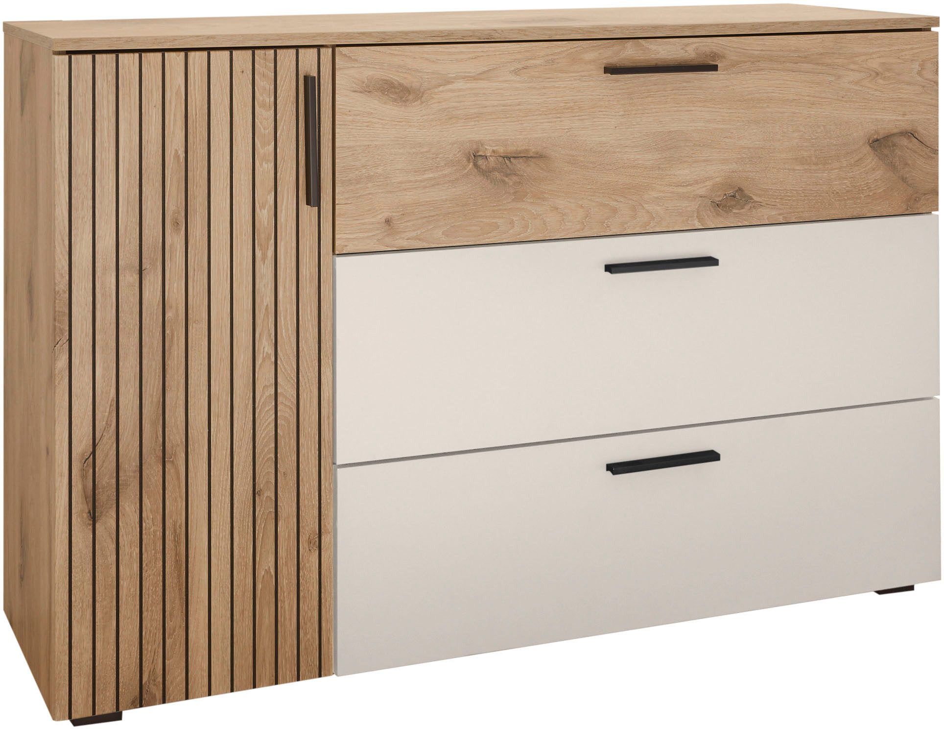 Schlafkontor Kombikommode Daria mit 3 Schubkästen und Rillenoptik