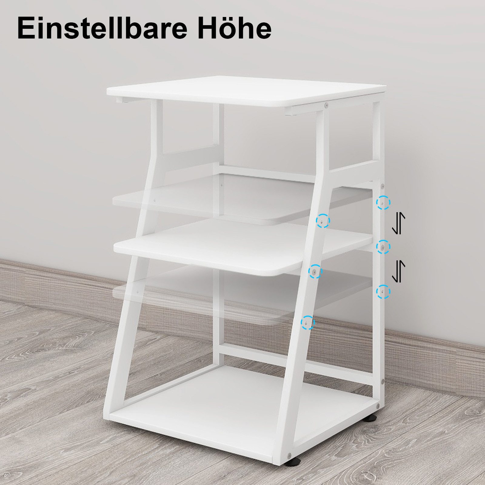 PUNCIA Druckertisch 3 Schichten 50x50cm Heim Büro mit Raddrucker Aufbewahrungshalter Tisch (1-St) – Bild 5 von 5
