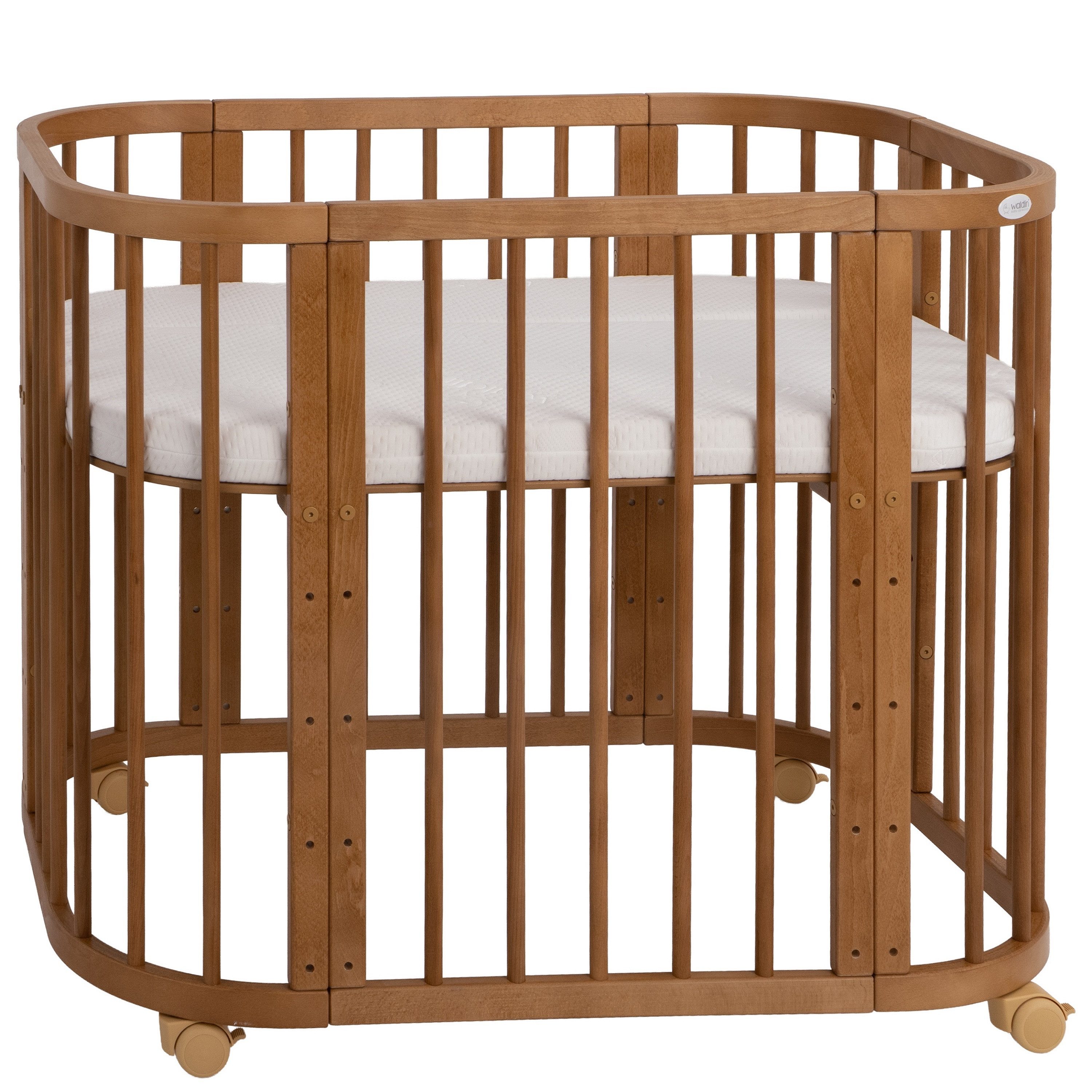 Waldin Babybett Babybett, Beistellbett aus Holz, 5in1 mit Matratze, Belüftet