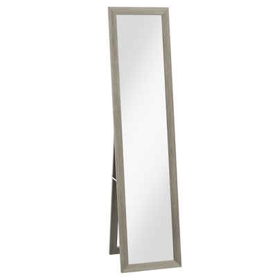 HOMCOM Standspiegel Ganzkörperspiegel mit Ständer, freistehender Wandspiegel (Ankleidespiegel, 1-St., Garderobenspiegel), für Schlafzimmer, Flur, Alu, Grau, 37 x 157 cm