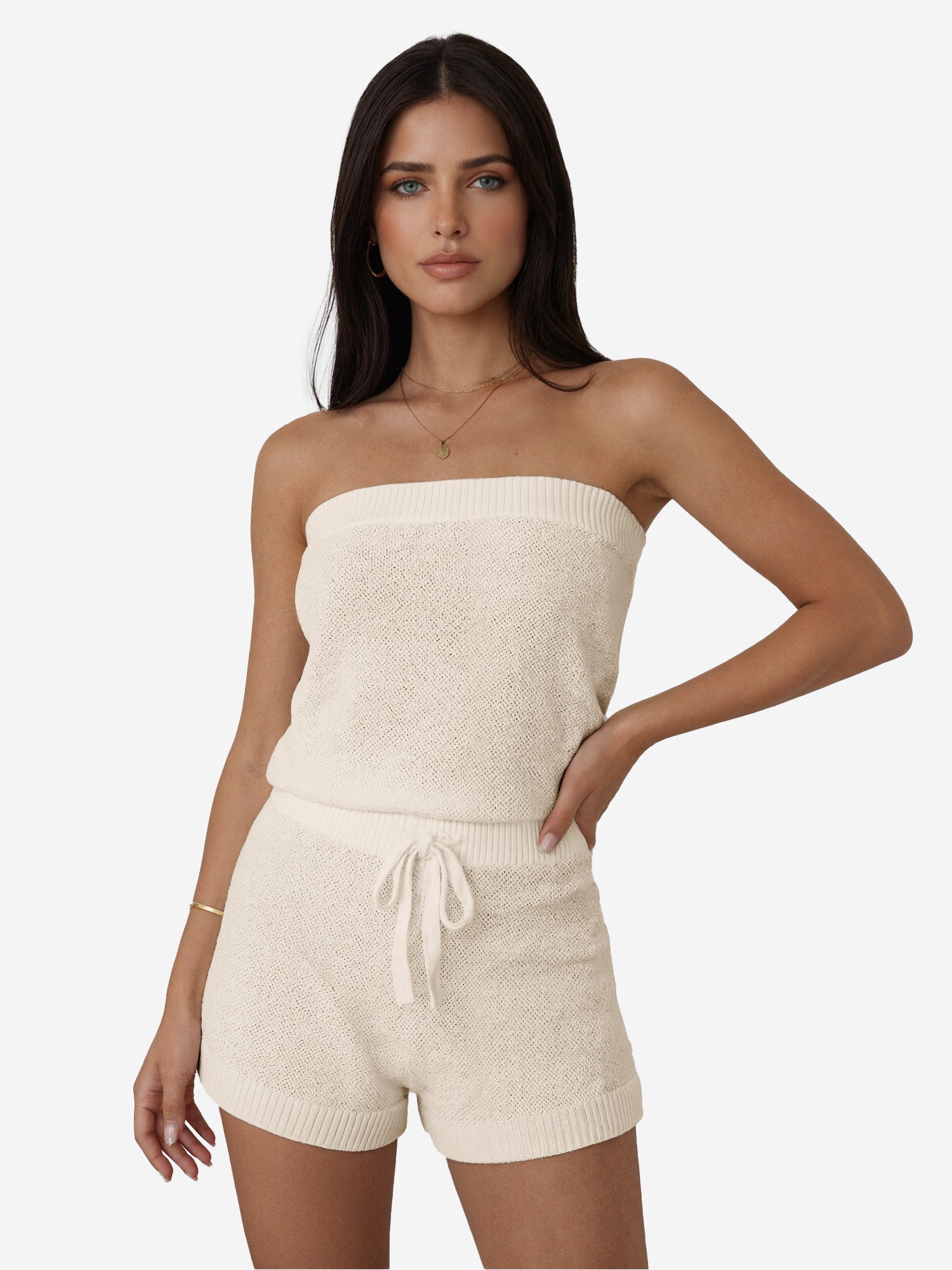 Hausanzug Damen Sommer Stricken Loose Schulterfrei Casual