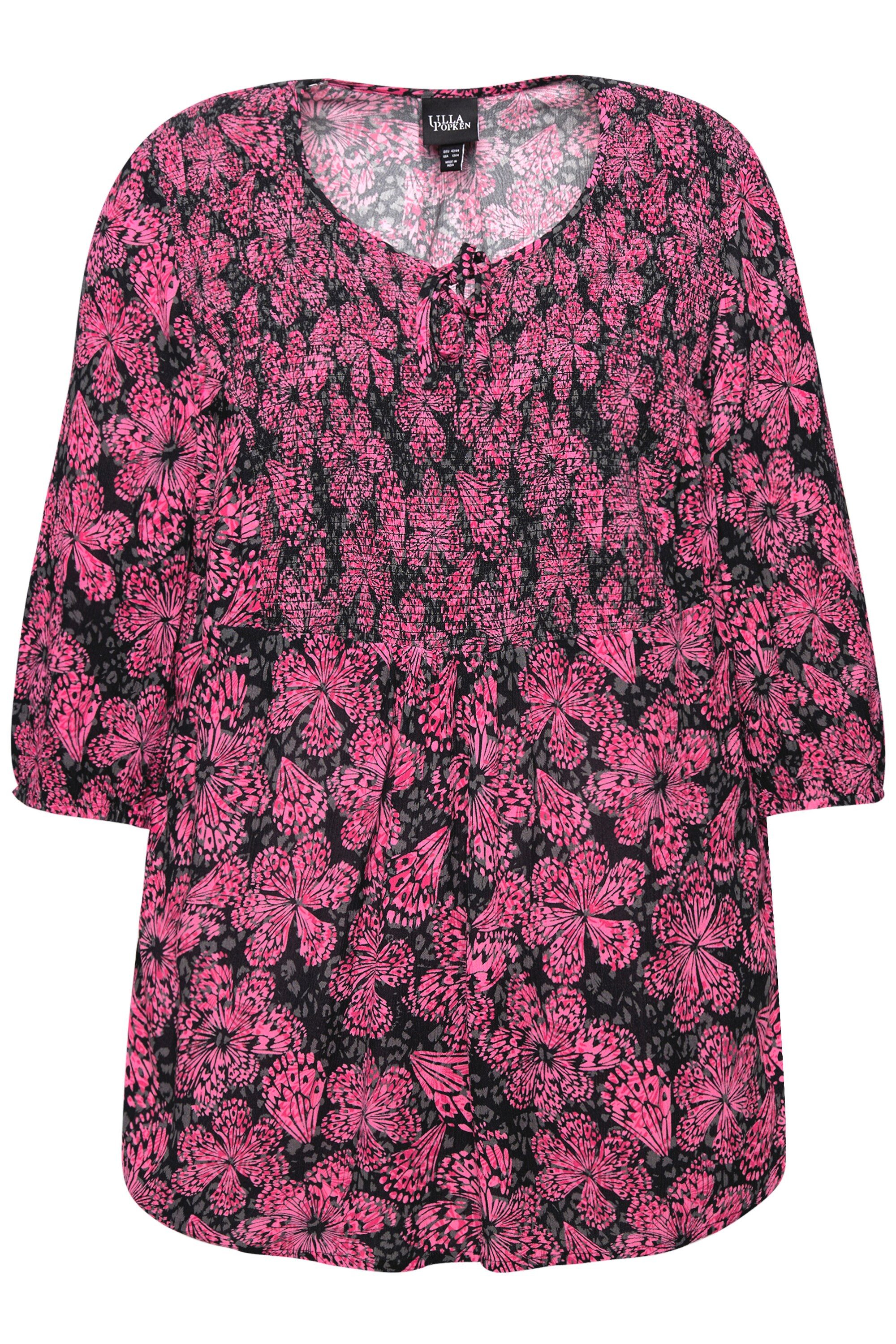 Ulla Popken Tunika Smokbluse floraler Druck Rundhals 3/4-Arm günstig online kaufen