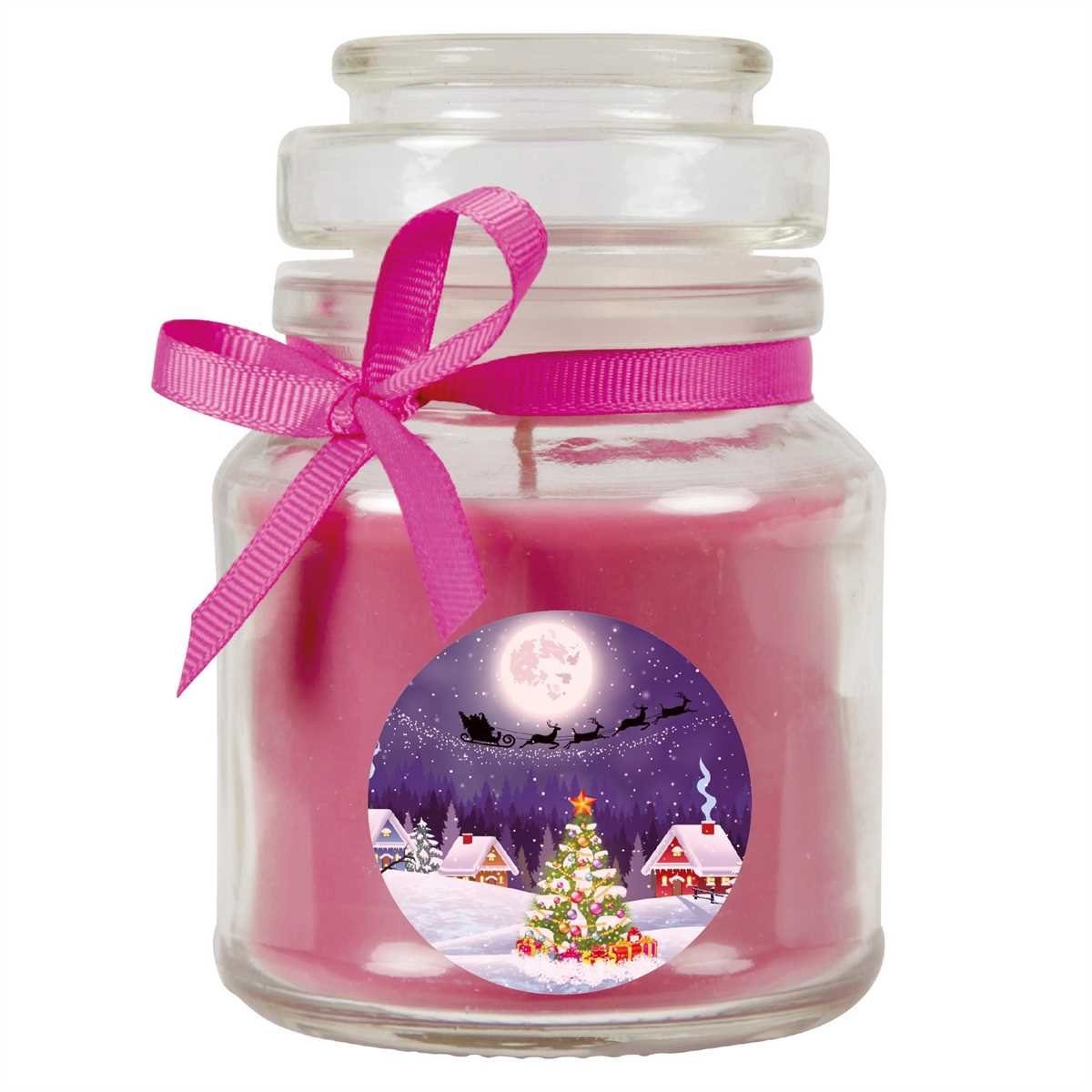 HS Candle Duftkerze (Dekokerze, 1-tlg), Weihnachten - Kerze im Bonbon Glas, Kerze mit Weihnachts - Motiv