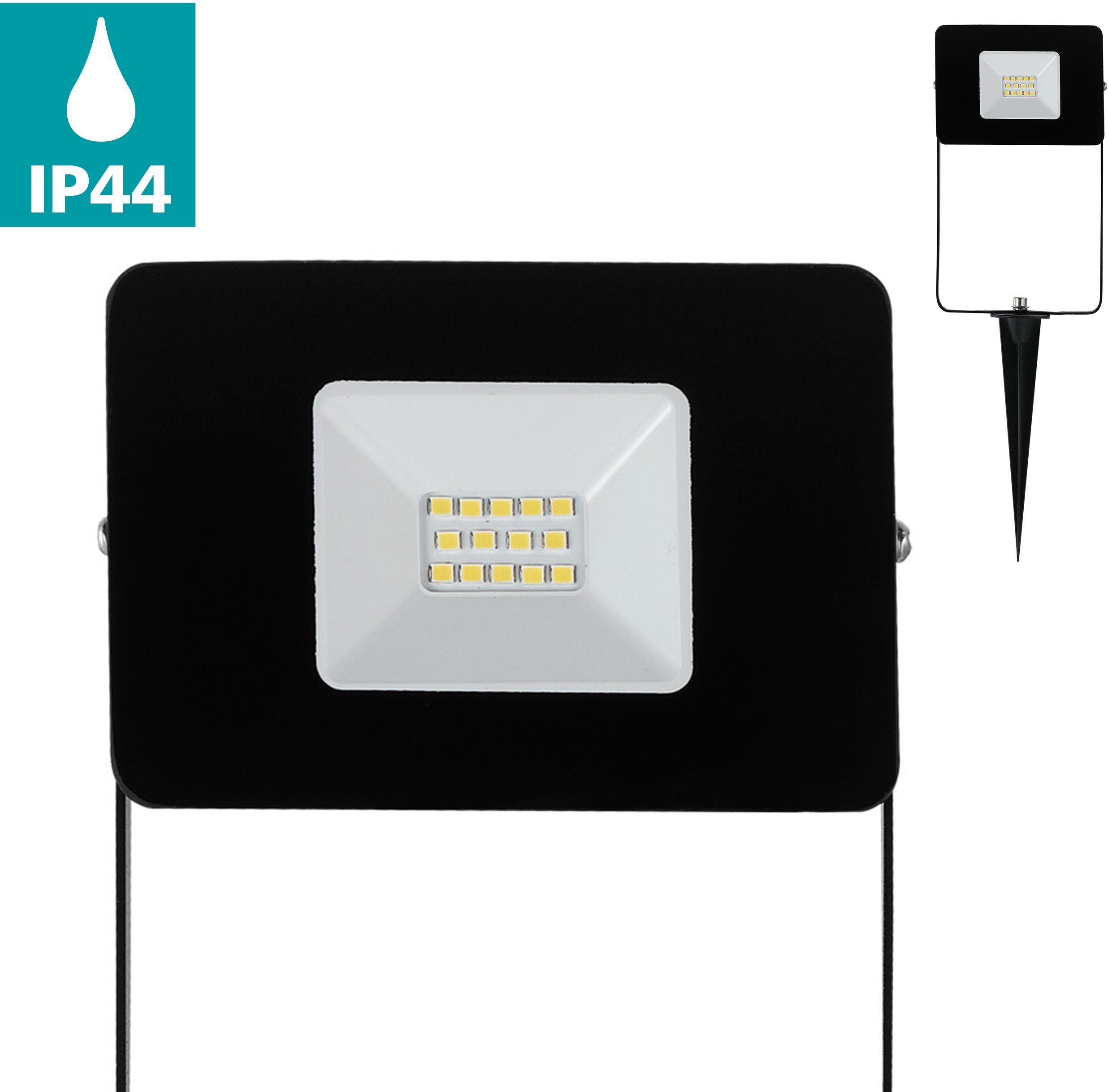 EGLO LED Садовый прожектор FAEDO 4 Außenstrahler, schwarz, inkl. Erdspieß, IP65, Außenbeleuchtung, LED fest integriert, Neutralweiß, Außenlampe, Fluter, Garten, Terasse, Alu, verstellbar, 31x11,5x3,5cm