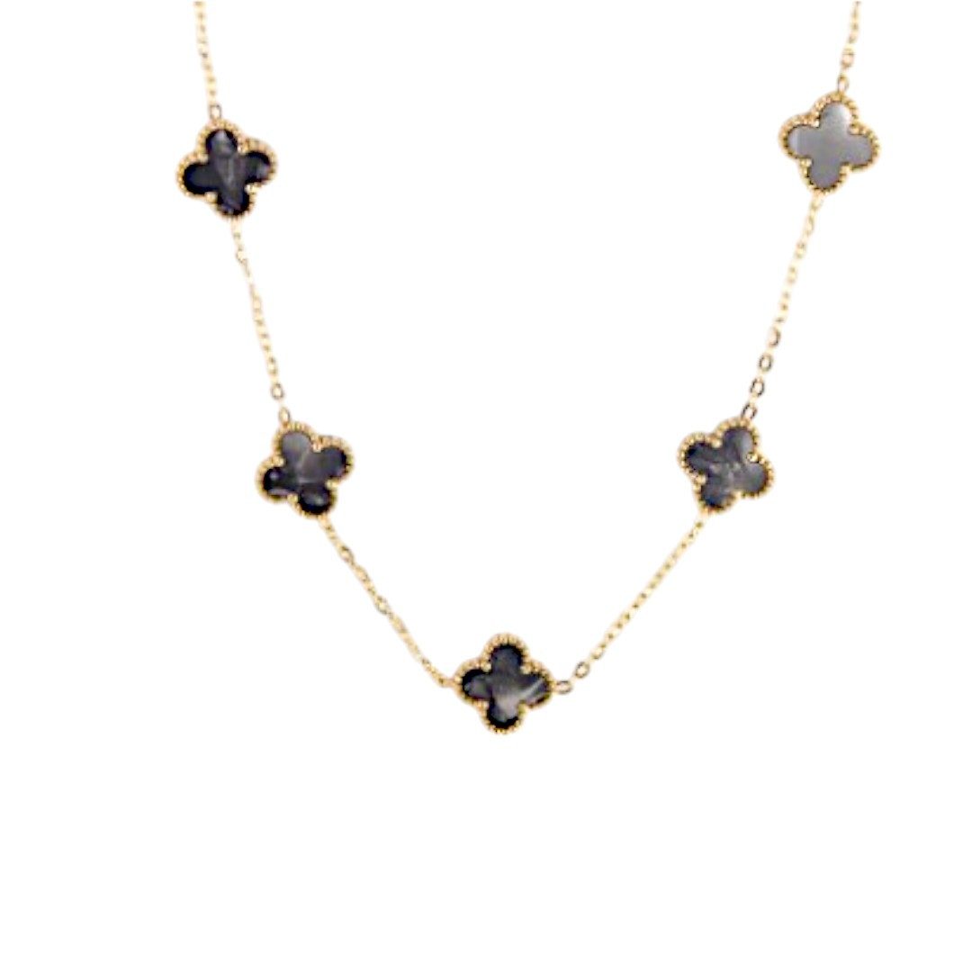 Medusa Accessoires Charm-Kette Kleeblatt Edelstahl Halskette in Gold Schwarz