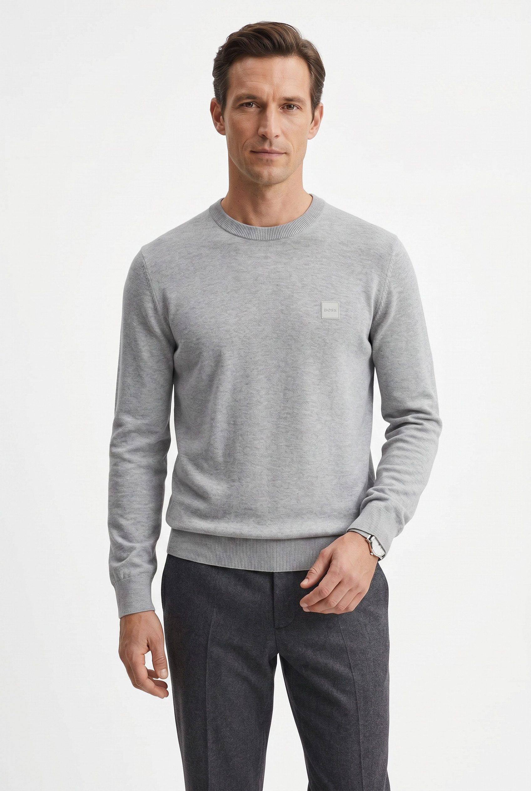 BOSS ORANGE Strickpullover Kanovano Cotton Cashmere mit Rundhalsausschnitt