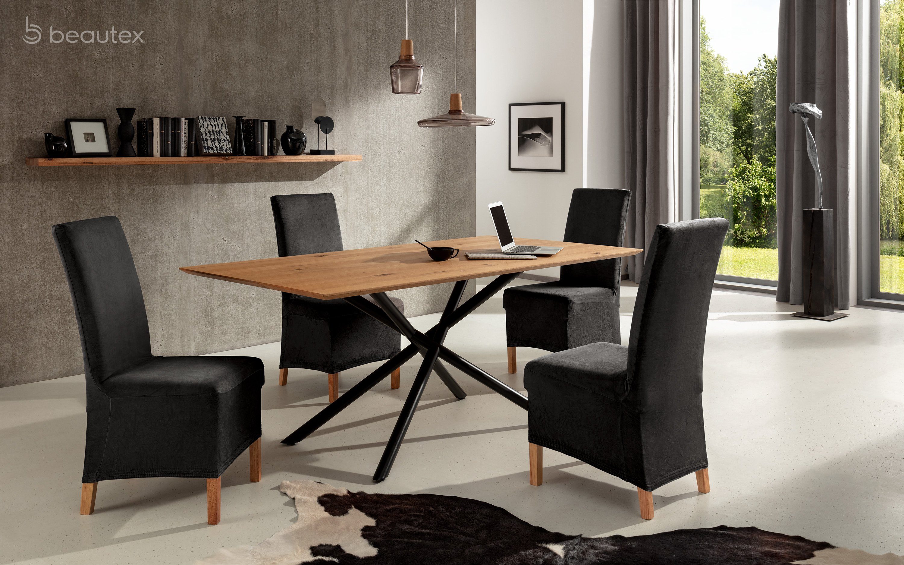 Beautex Stuhlhusse Eva Stuhlhussen Lang, Samt Stuhlbezug, elastische Stretch Husse