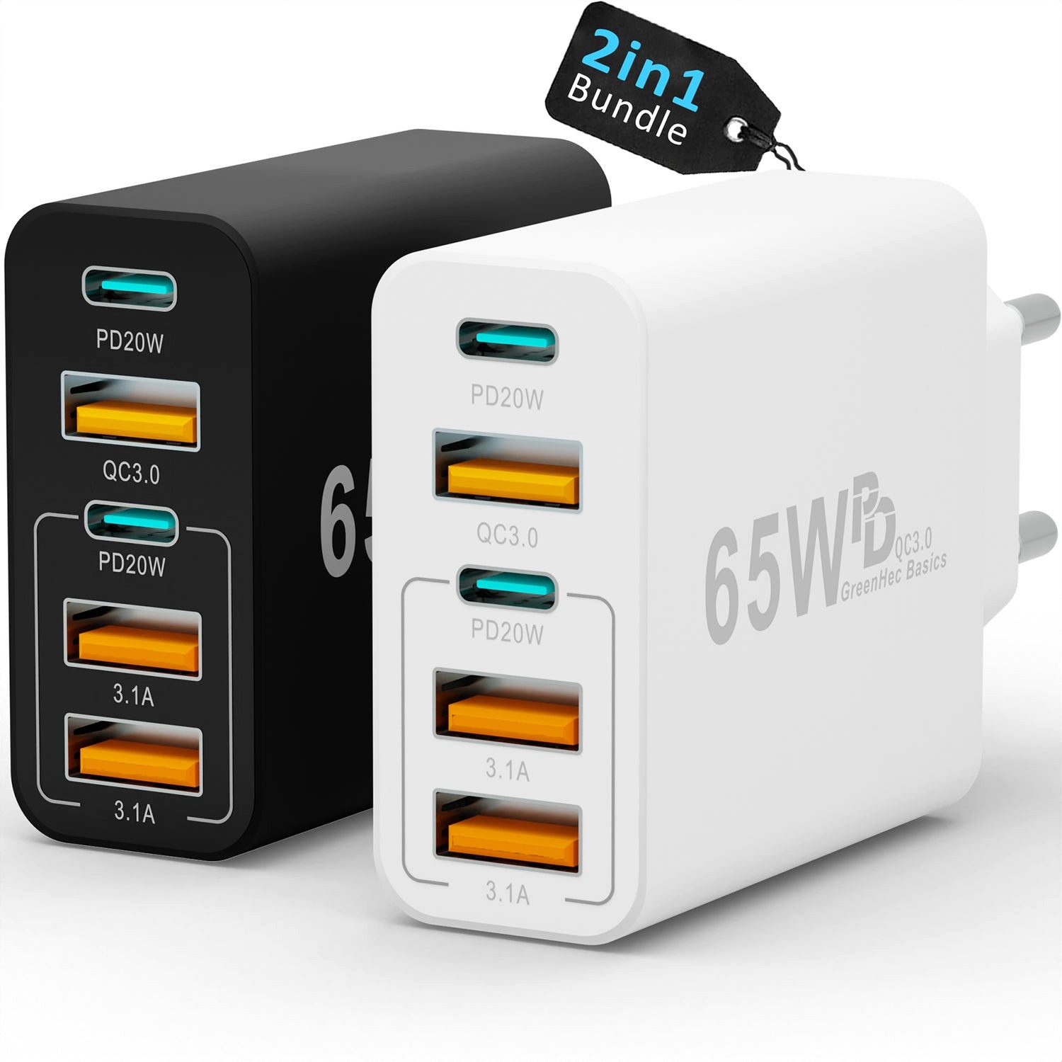 Schnellladegerät USB C Ladegerät 65w Fast Charger Adapter 2x Schnelllade-Gerät