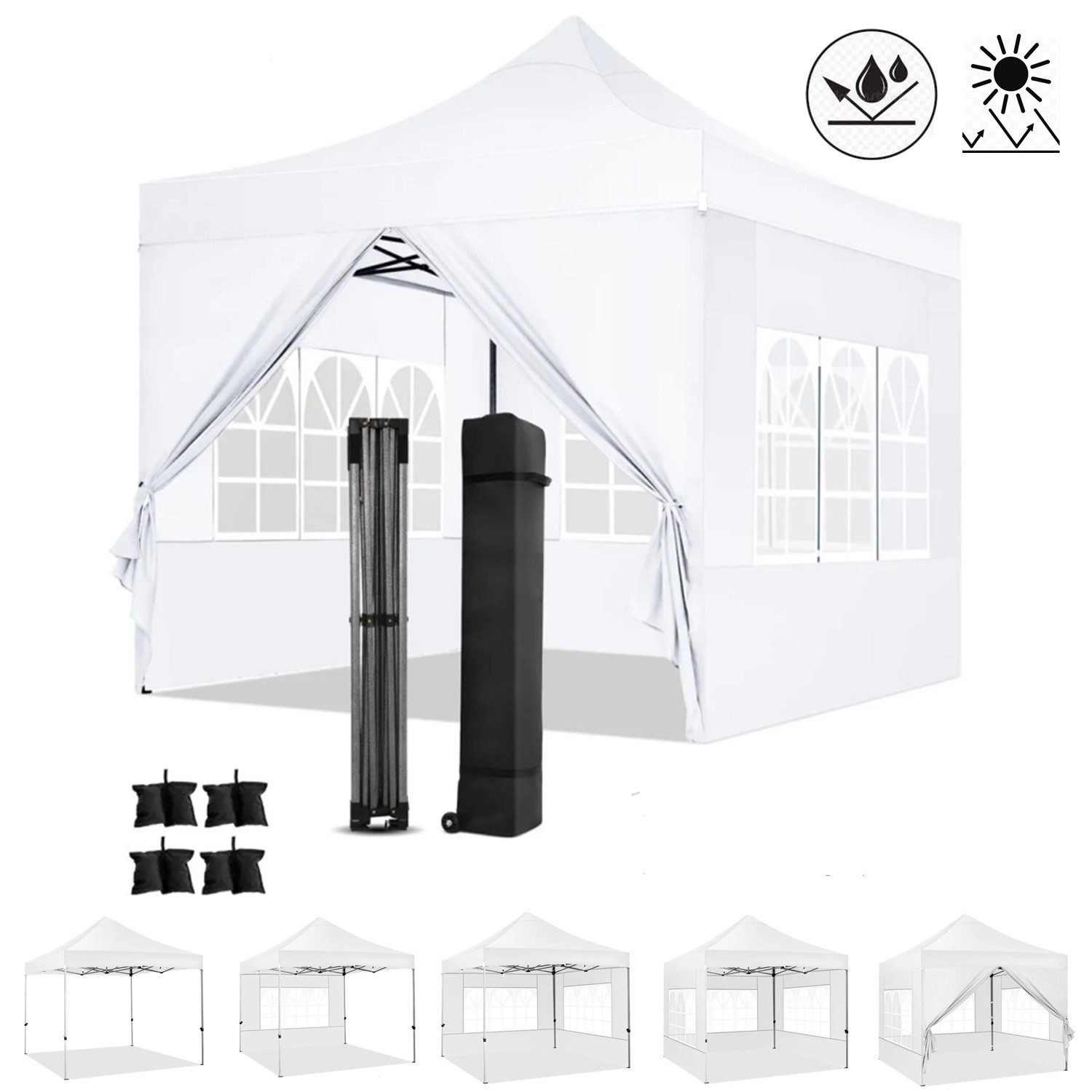 LUCKZON Pavillon 3x3m, Spitzpavillon mit 4 günstig online kaufen
