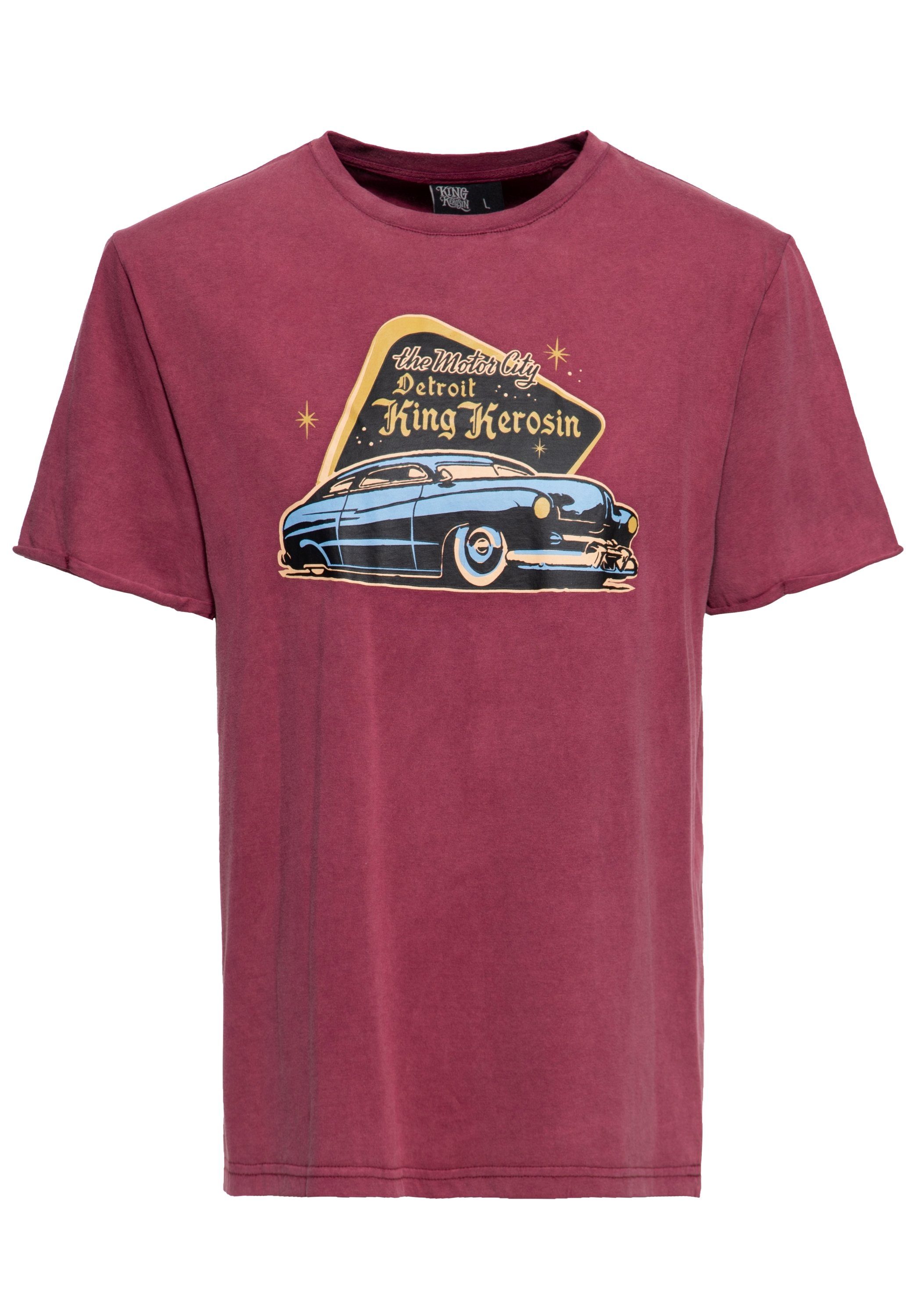 KingKerosin Print-Shirt Detroit Greaser Oil-Washed burgund