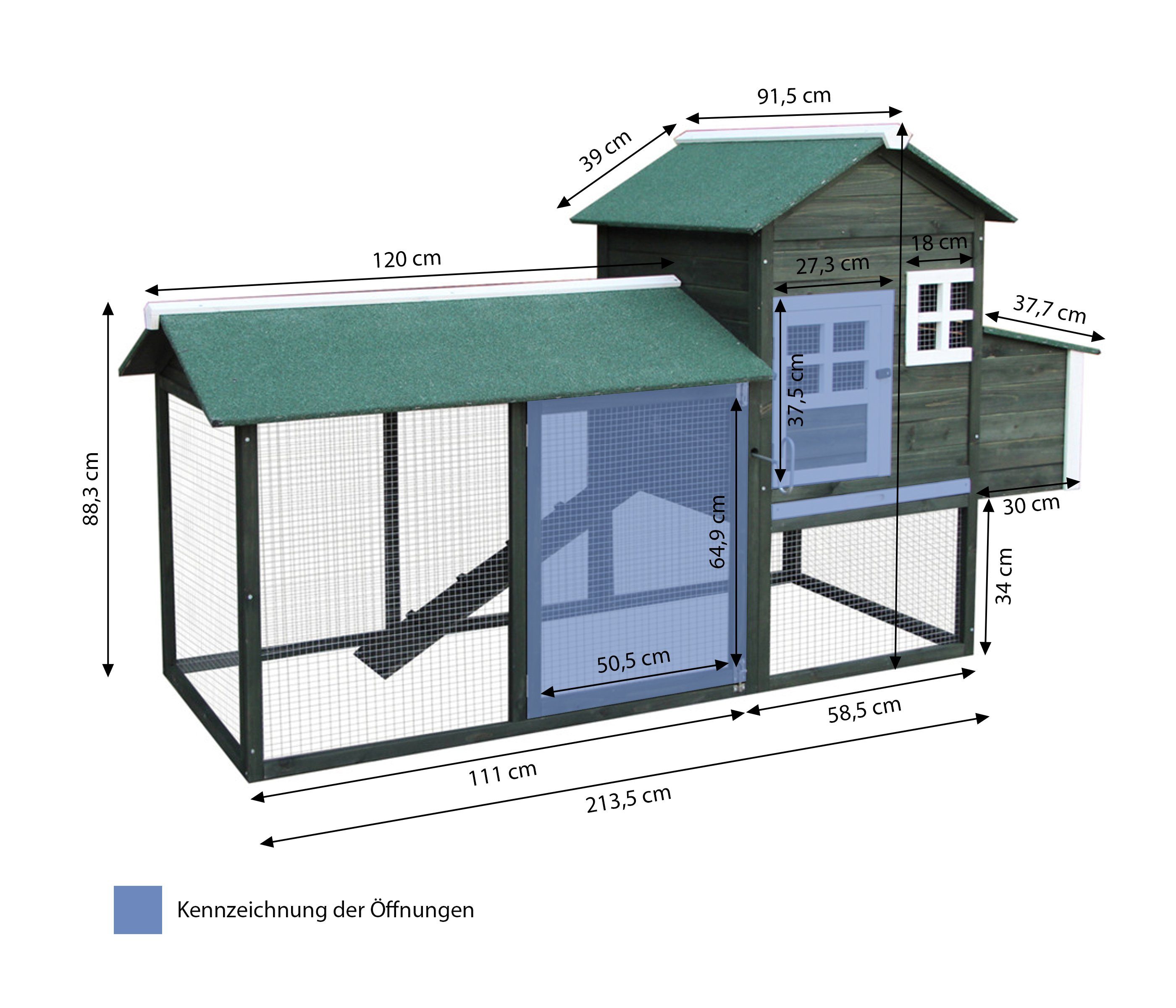 Dehner Hühnerstall Happy Hen mit Freilaufgehege, hochwertiger Holzstall mit Bitumendach, Kot-Schublade und Legekasten