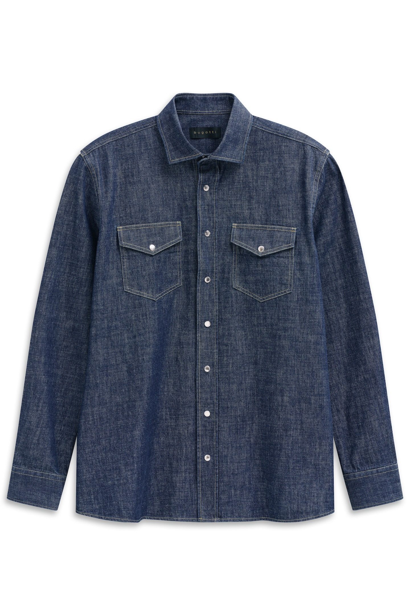 bugatti Jeanshemd Druckknöpfe im Modern Fit mit Kent-Kragen und aus Baumwolle