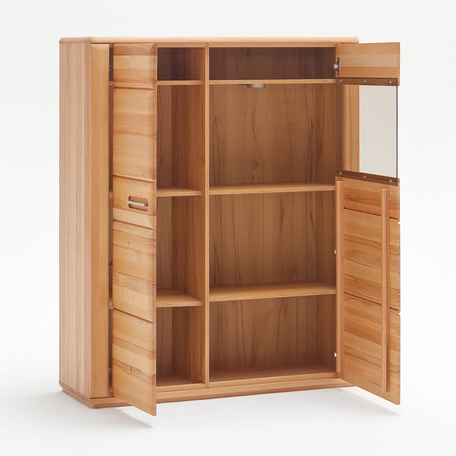 Empinio24 Wohnwand Sanremo, (Spar-Set, 4-St., bestehend aus: Highboard, TV-Lowboard, Vitrine, Wandboard), Gesamtbreite 319 cm, Kernbuche teilmassiv