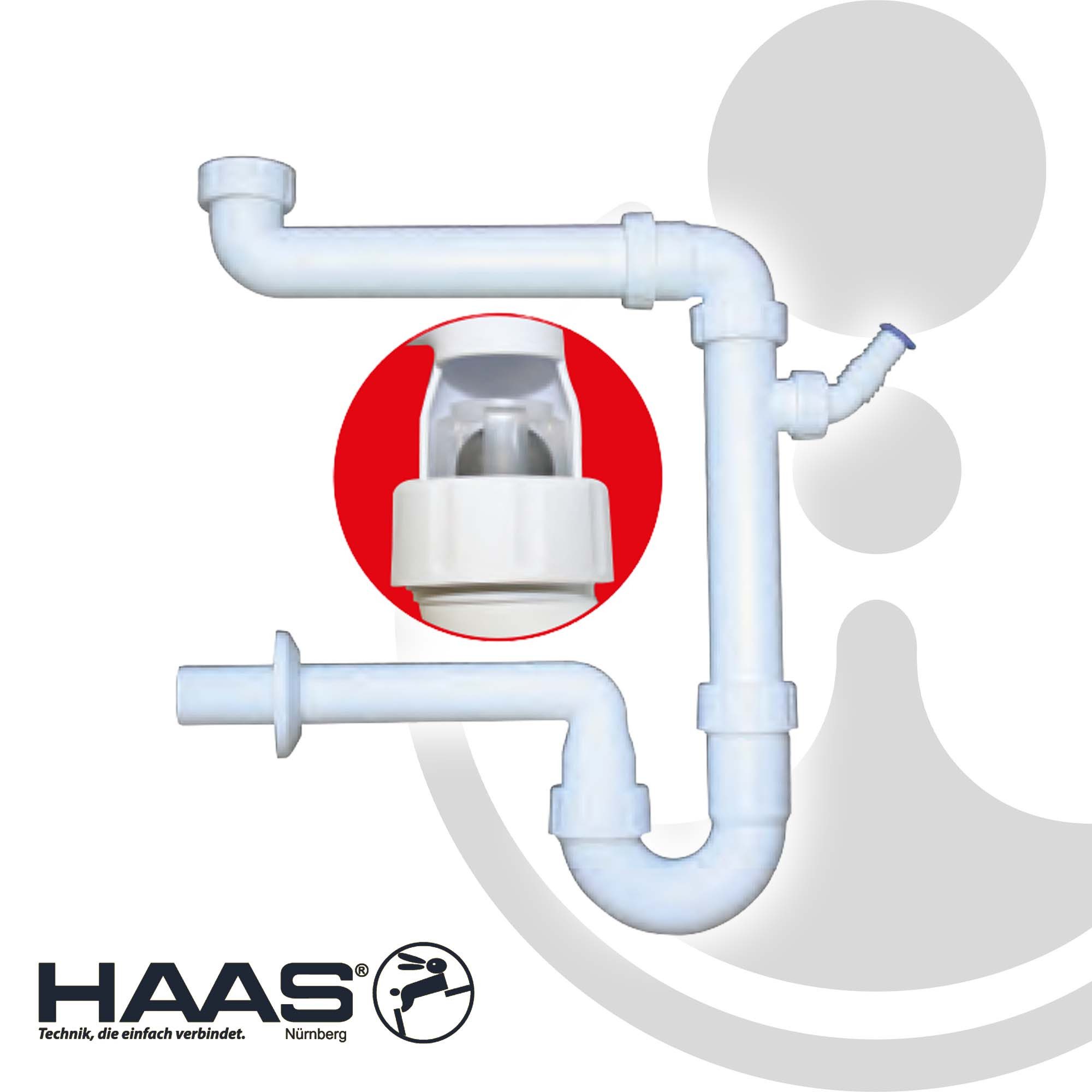 HAAS Siphon Kugelverschluss - Raumsparsiphon für Spüle 1 1/2 Zoll x DN 40/50