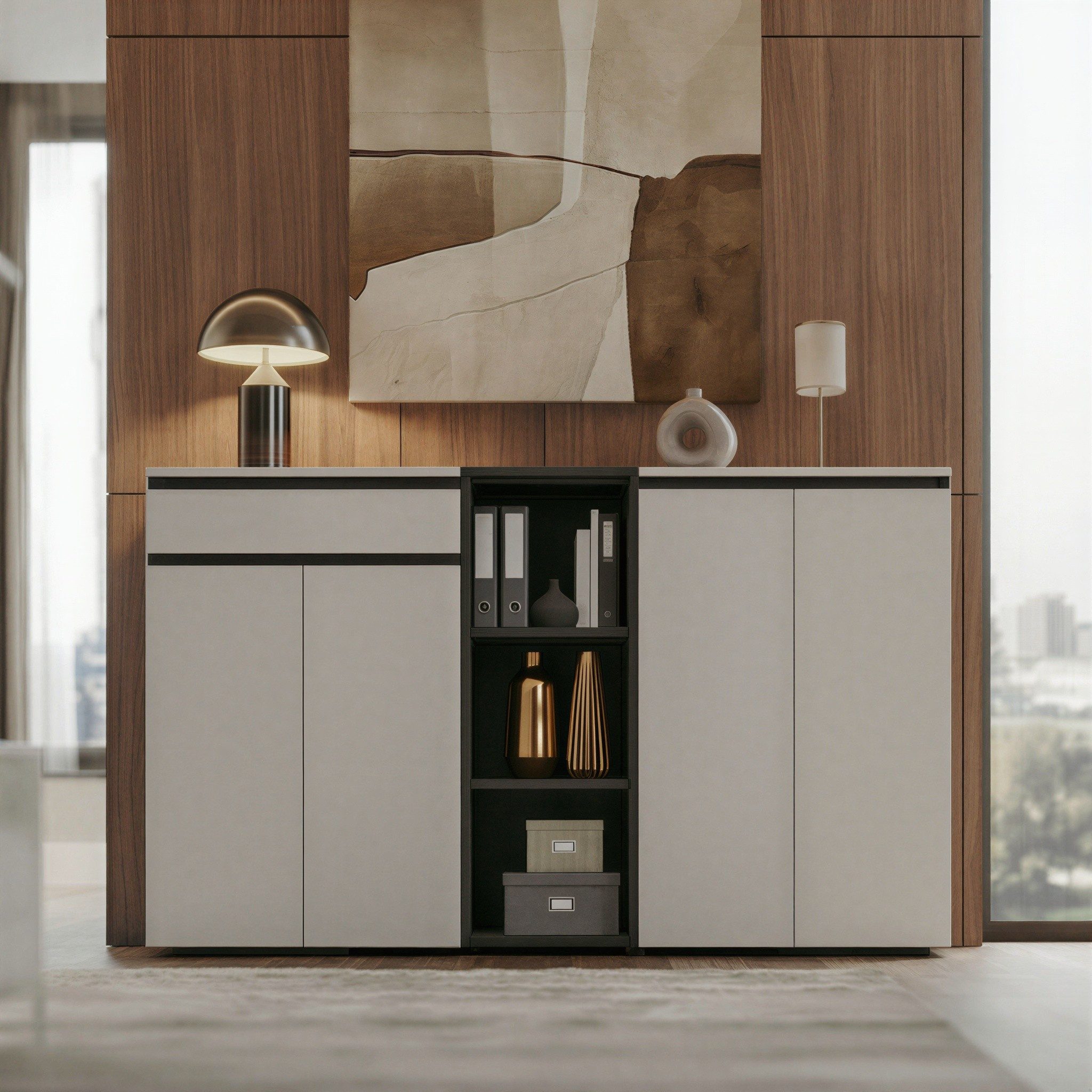 KADIMA DESIGN Aktenschrank Aktenschrank 2-türig Soft-Close 3 Ordnerhöhen 81x120x40cm Büroschrank (Mehrzweckschrank, Büromöbel modern, Kommode Büro, Ordnerschrank) Styroporfrei, Made in Germany, Serie "Stuttgart", Melaminbeschichtung