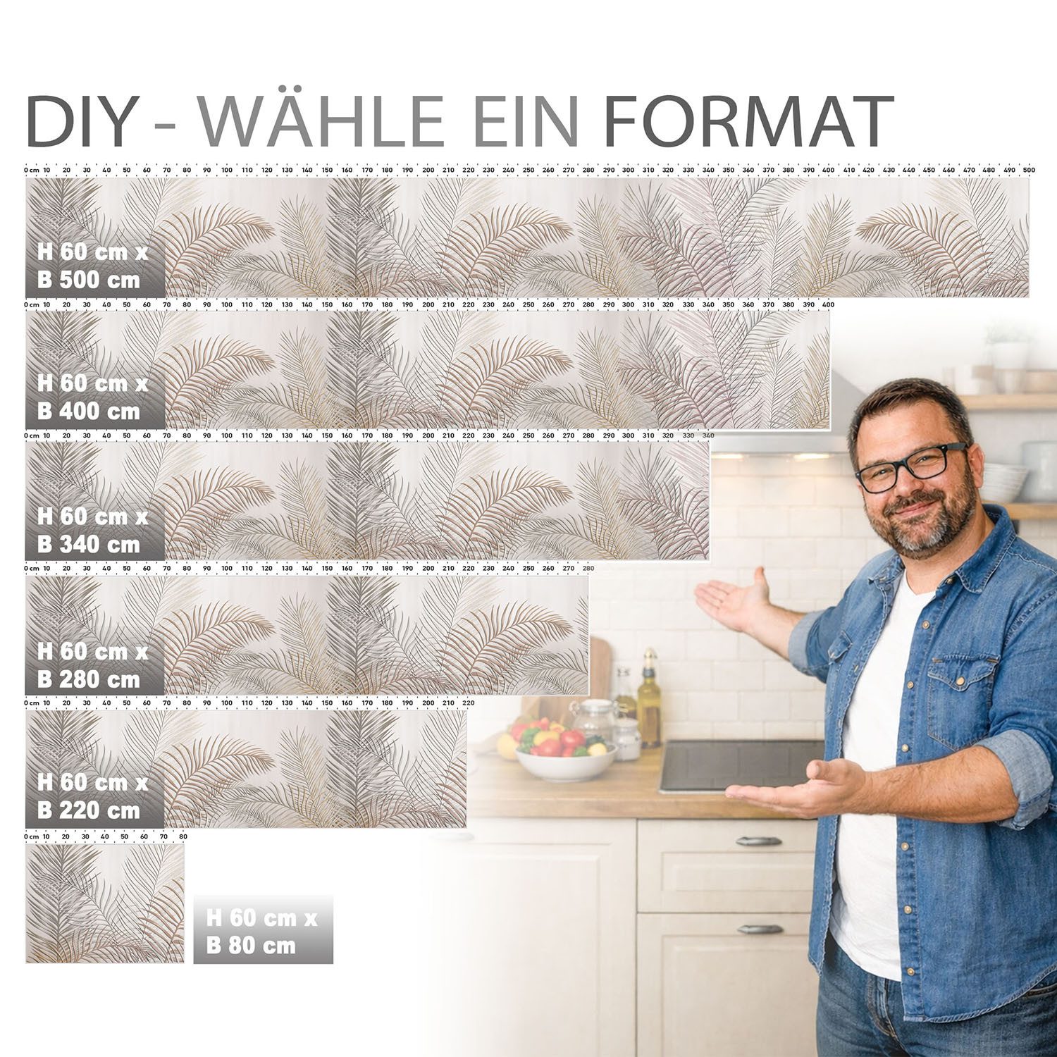 Stickerprofis Küchenrückwand PALMENWEDEL (Glasoptik), (Premium), 1,5mm, selbstklebend, hält auf besonders vielen Öberflächen