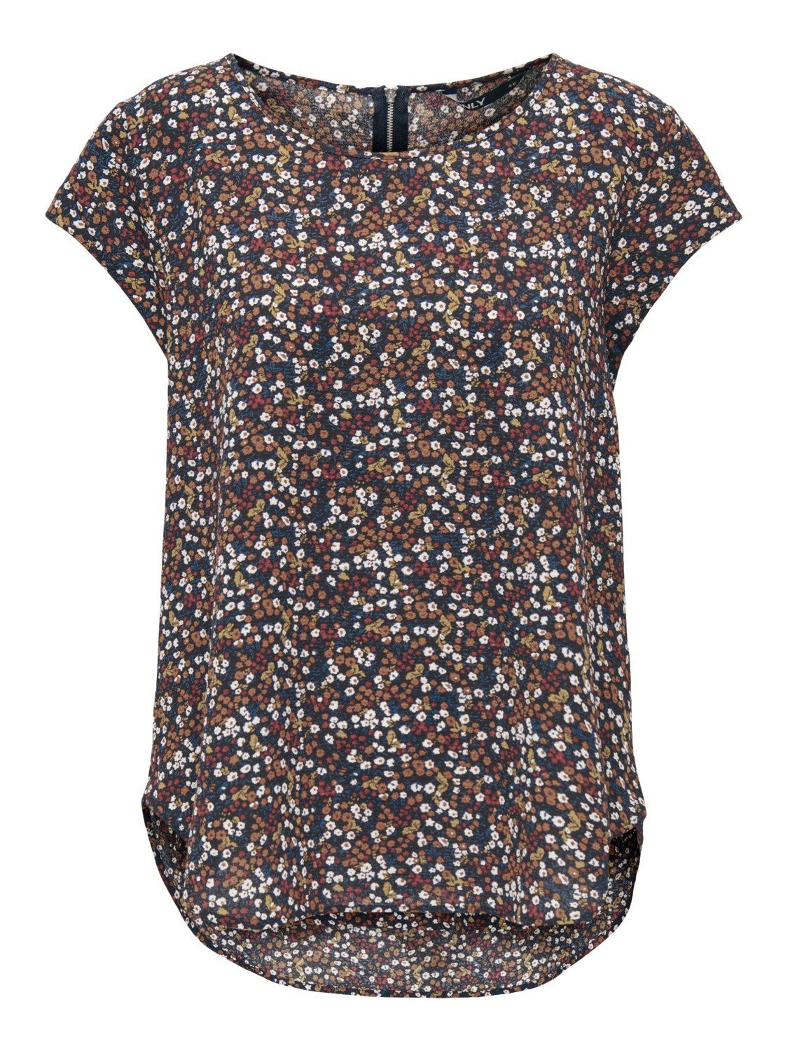 ONLY Blusenshirt Print Kurzarm Bluse in 4234 (1-tlg) Braun ONLVIC