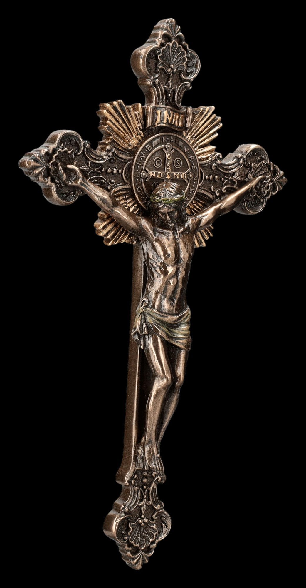 Figuren Shop GmbH Wanddekoobjekt Wand Kruzifix - St. Benedikt Kreuz - Veron günstig online kaufen