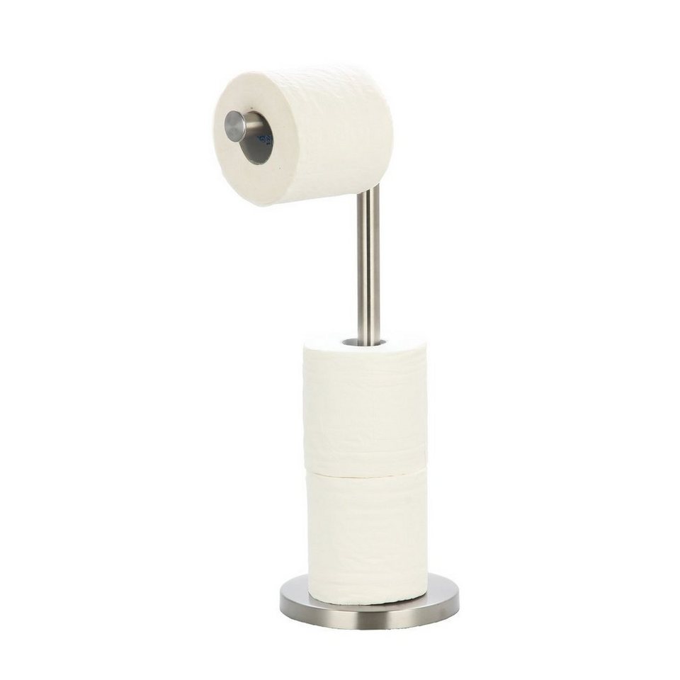 MSV Toilettenpapierhalter Ersatzrollenhalter Edelstahl, 2 in 1:  kombinierter Toilettenpapierhalter und Ersatzrollenhalter, für bis zu 3  Ersatzrollen, rostfreier Edelstahl Inox, matt-Optik, silberfarben