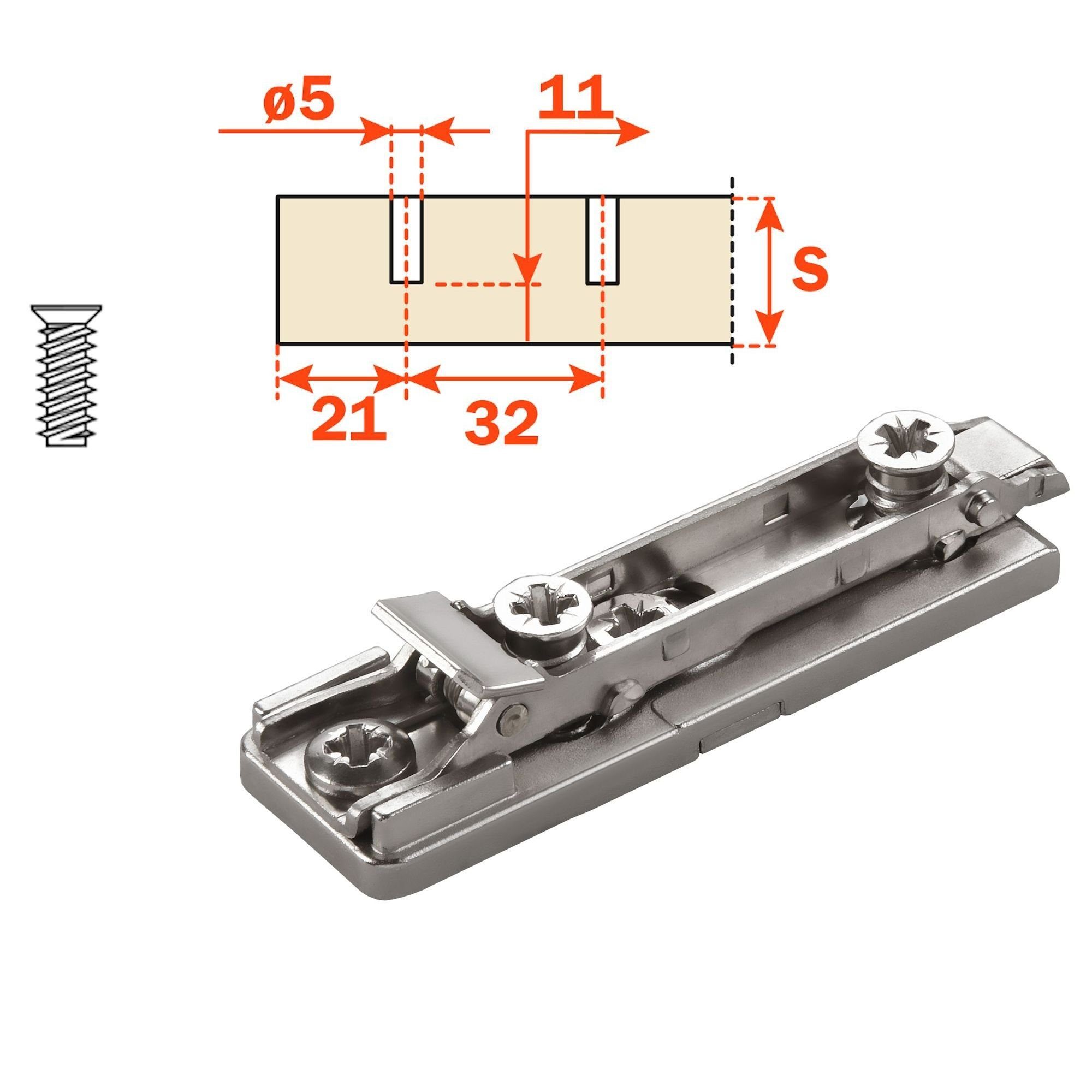 Salice Möbelbeschlag 2 x Salice Topfband S700 110° Bohrbild T52 Nickel matt MPL L (2 St) – Bild 3 von 5
