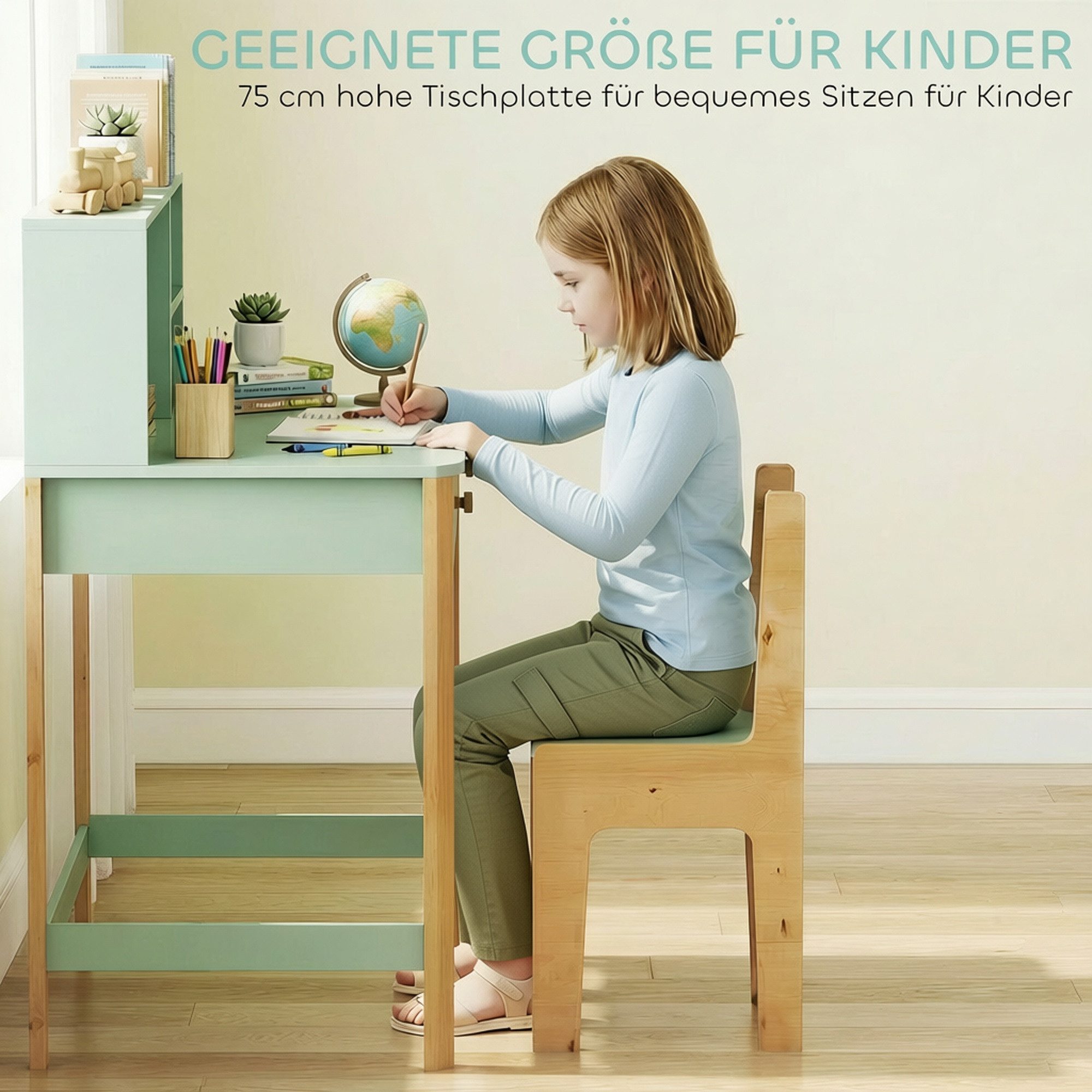 AIYAPLAY Kinderschreibtisch Schubladen und Regal mit Stauraum zum Spielen (Schülerschreibtisch, 1-St., Kinder Schreibtisch), für 5-12 Jahre Kinder, zum Lernen,  – Bild 4 von 5