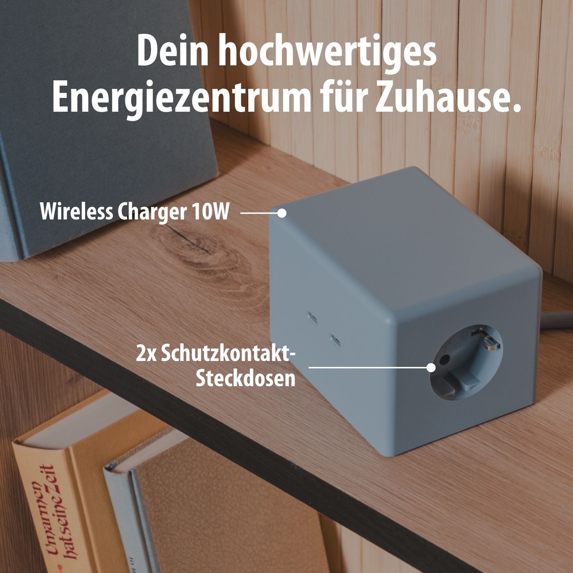 Brennenstuhl hugo! ONE 2nd Gen. Steckdosenwürfel mit USB C 20W PD, Wireless Charger Steckdosenleiste 2-fach (Kabellänge 2 m) – Bild 3 von 5