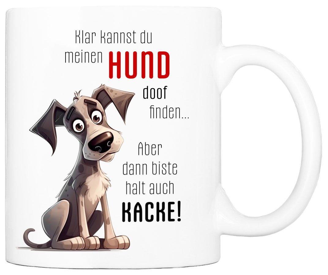 Cadouri Tasse DOOF FINDEN Kaffeetasse mit Spruch - Geschenk für Hundefreunde, Keramik, mit Hundespruch, beidseitig bedruckt, handgefertigt, Geschenk, 330 ml