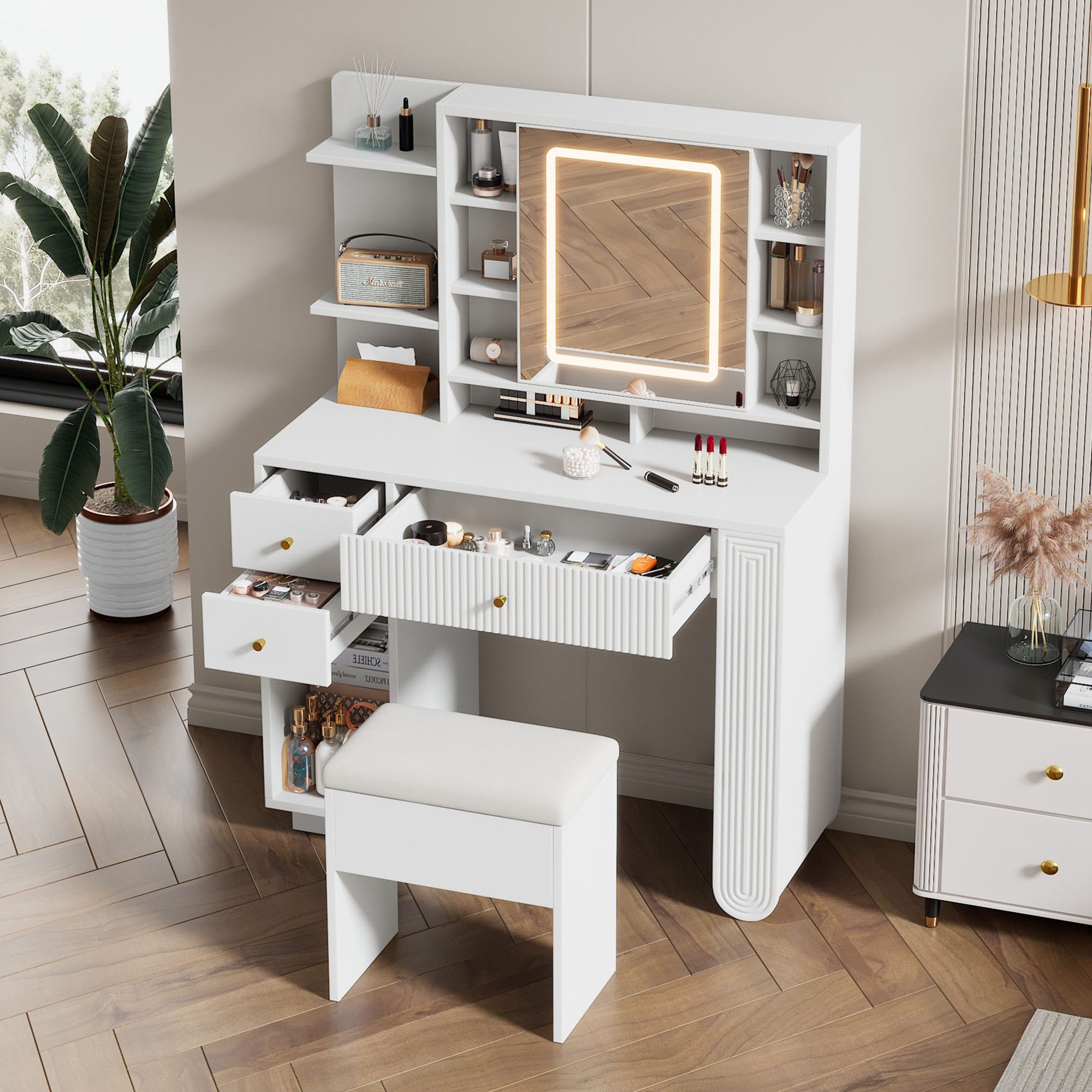 Flieks Schminktisch, Schminkkommode 100x40x138cm mit Hocker, günstig online kaufen