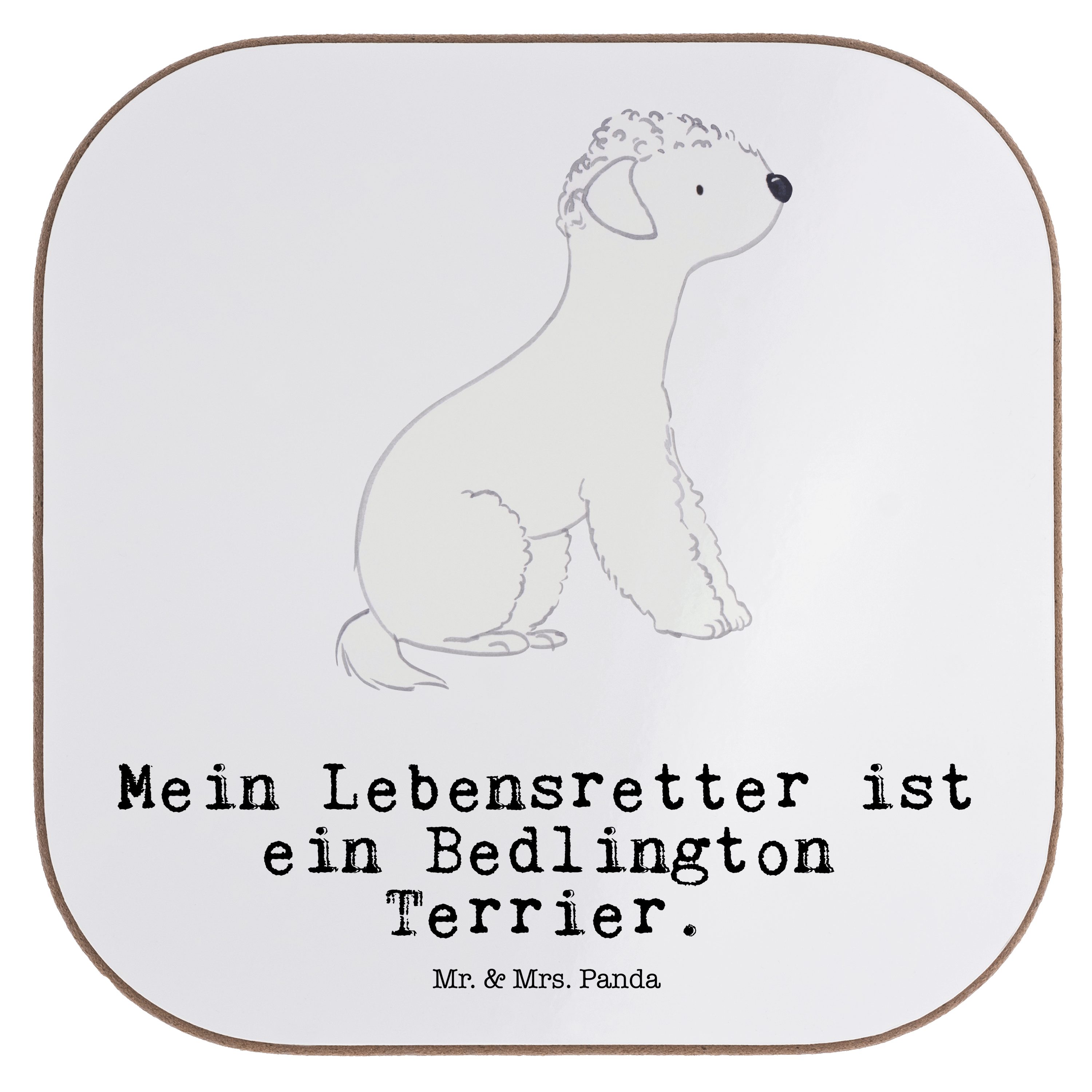 Mr. & Mrs. Panda Getränkeuntersetzer Bedlington Terrier Lebensretter - Weiß - Geschenk, Hundebesitzer, Gla, 1-tlg.