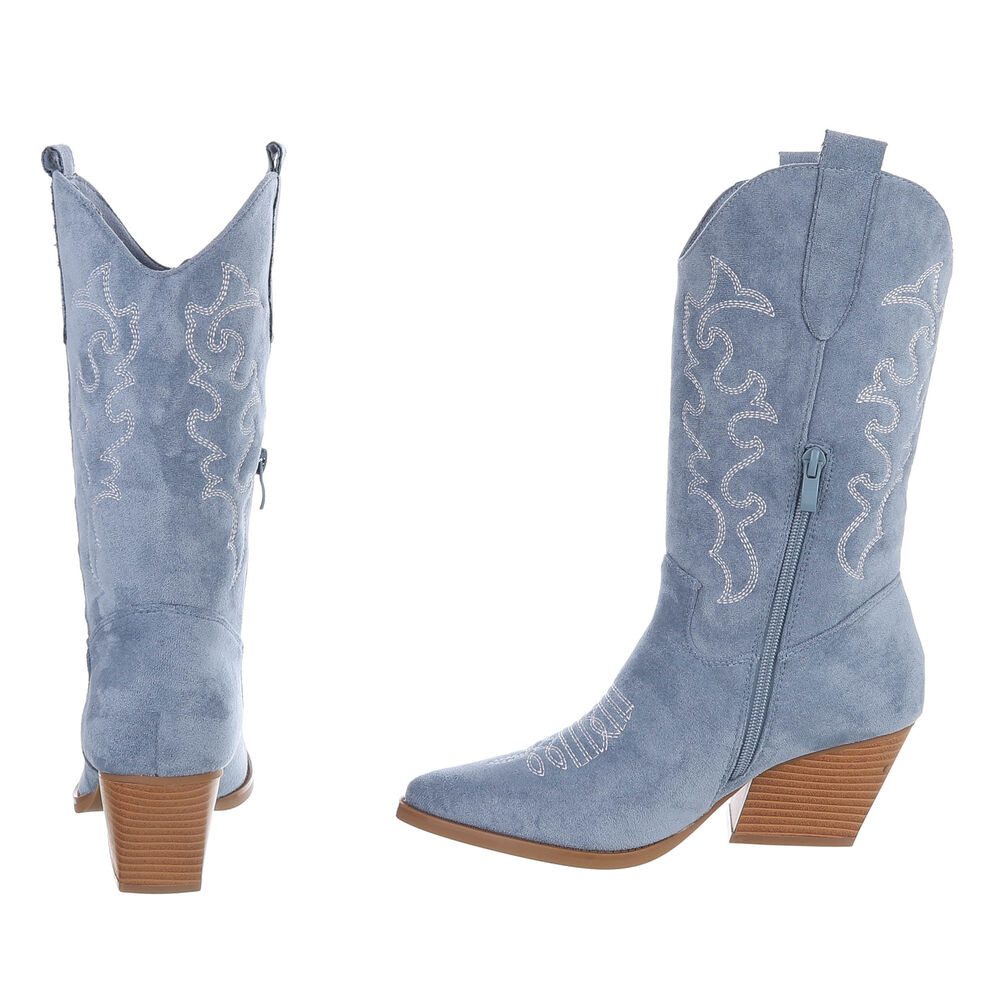 Ital-Design Cowboystiefel mit Blockabsatz und kunstvollen Details Westernstiefel (91409490) Blockabsatz Stiefel in Hellblau – Bild 5 von 5