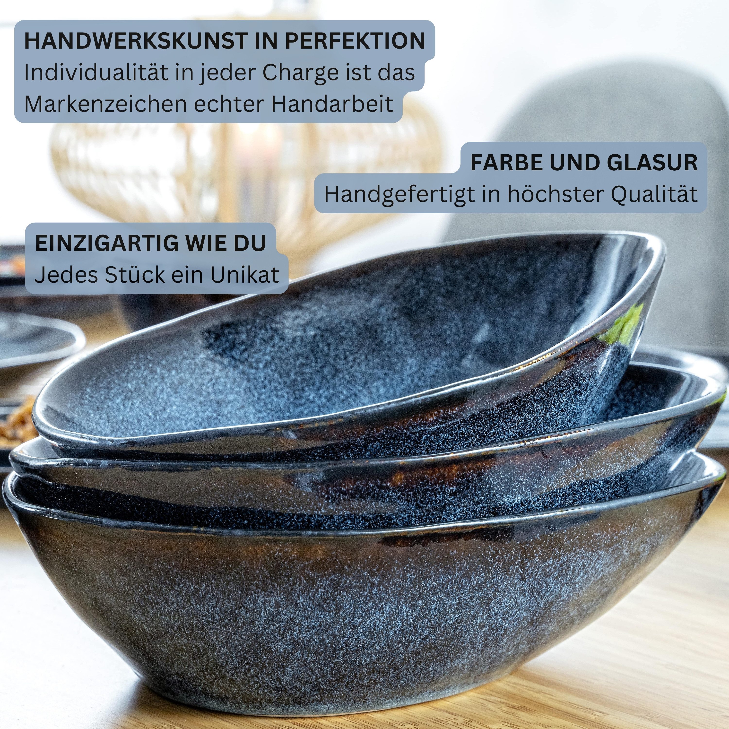 SÄNGER Tafelservice Tokio Geschirrset (16-tlg), 4 Personen, Steingut, Blau Schwarz, Handmade, Premium Collection – Bild 5 von 5