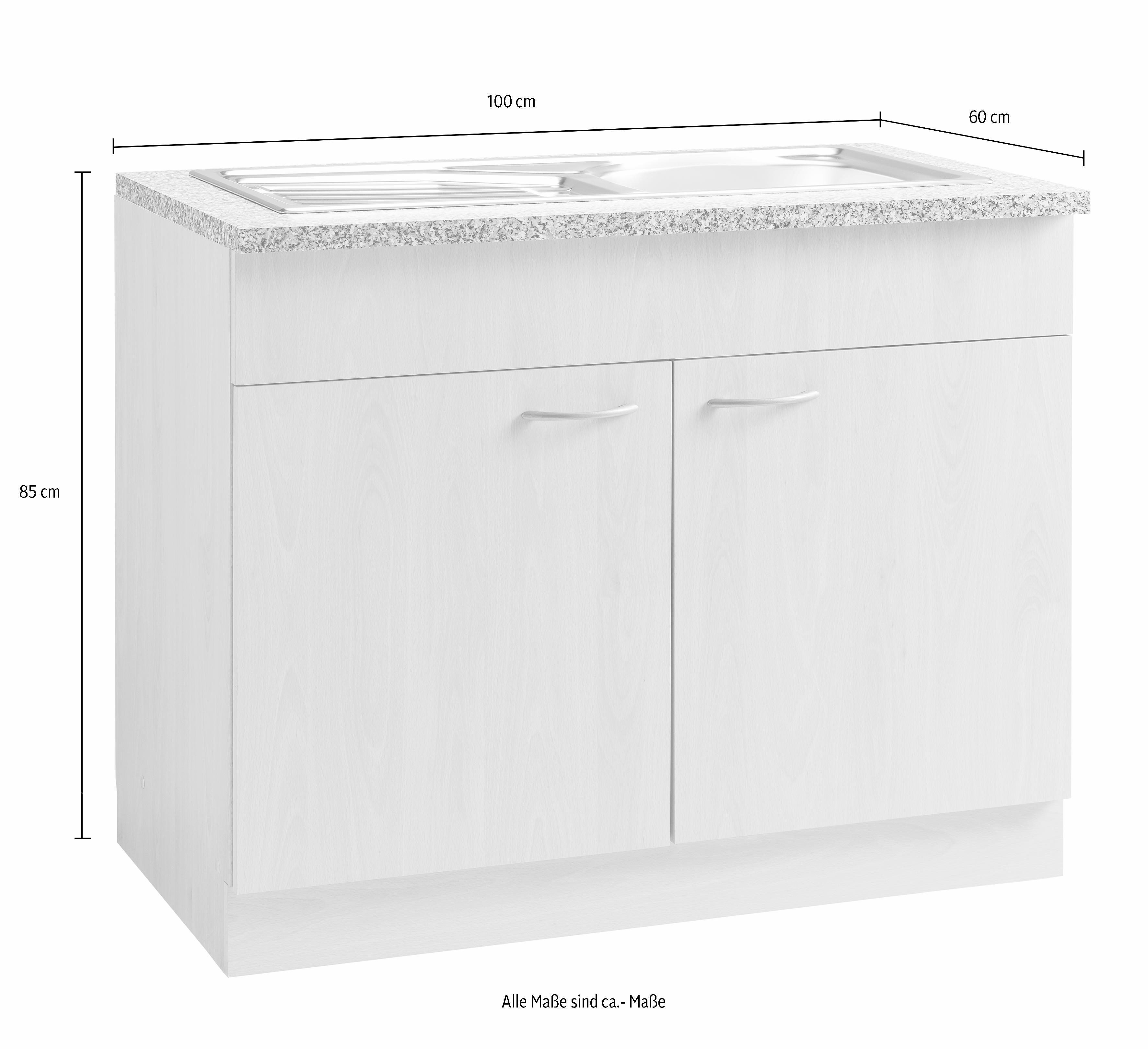 100 Weiß Kiel cm | Spülenschrank Weiß breit Küchen wiho