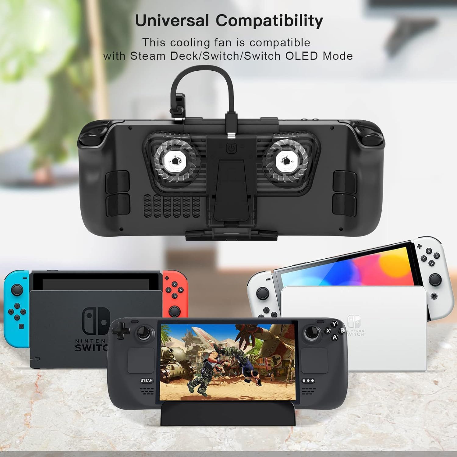 AURIVION Heizkörper Steam Deck-Lüfter, Dual-Lüfter für Rog Ally, Nintendo Switch, Switch OLED oder Steam Deck mit Kabel