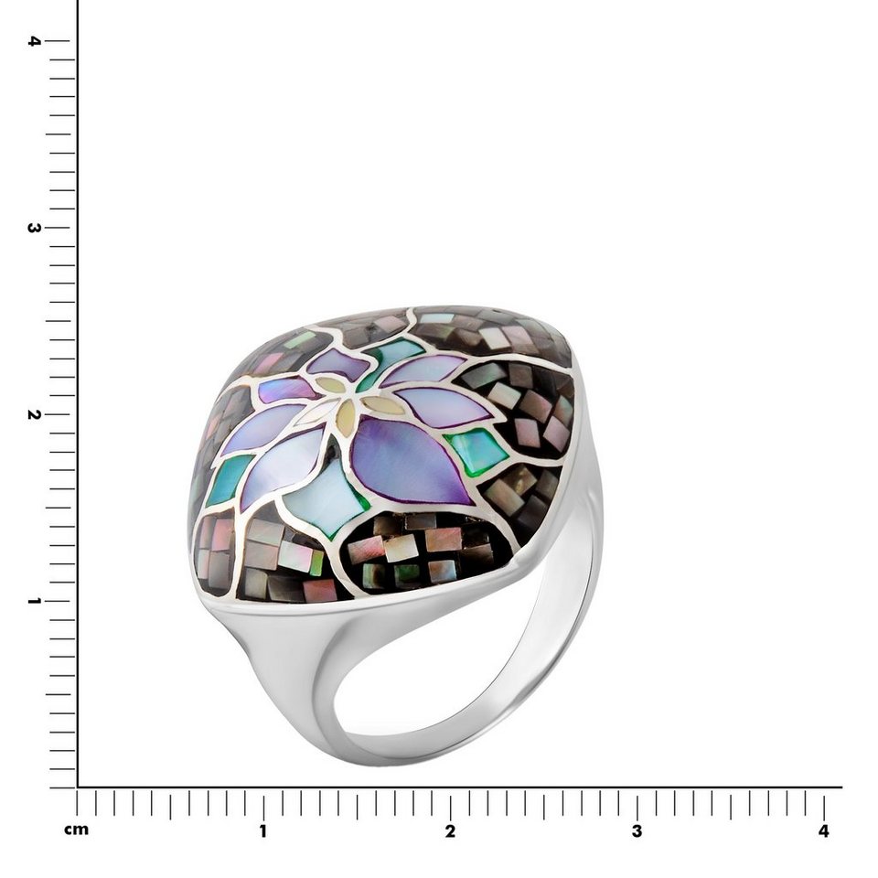 Vivance Fingerring 925 Silber rhodiniert Perlmutt Mosaik Blüte mehrfarbig