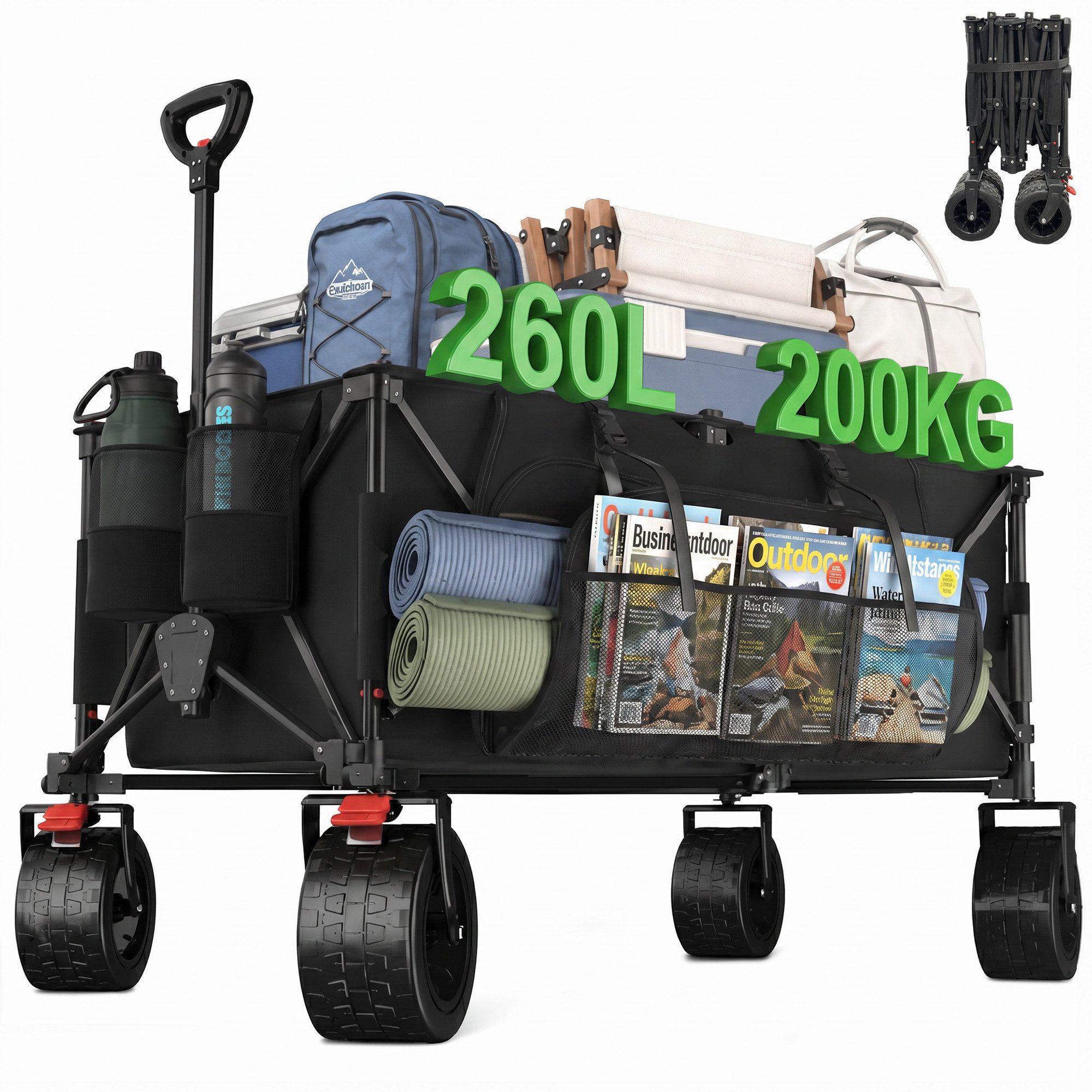 Bollerwagen Faltbar Bollerwagen, XXL Handwagen Transportwagen 260L 200KG