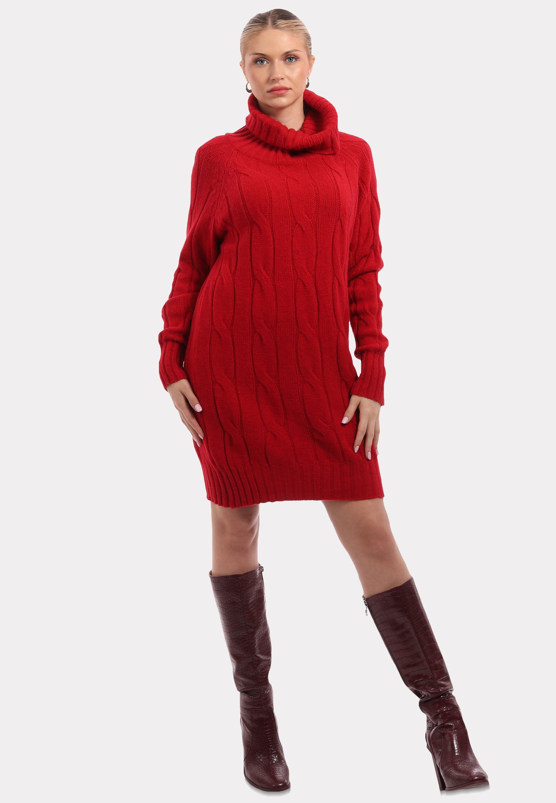 YC Fashion & Style Strickkleid Exklusives Damen Rollkragen Strickkleid (1-tlg) in Unifarbe rot