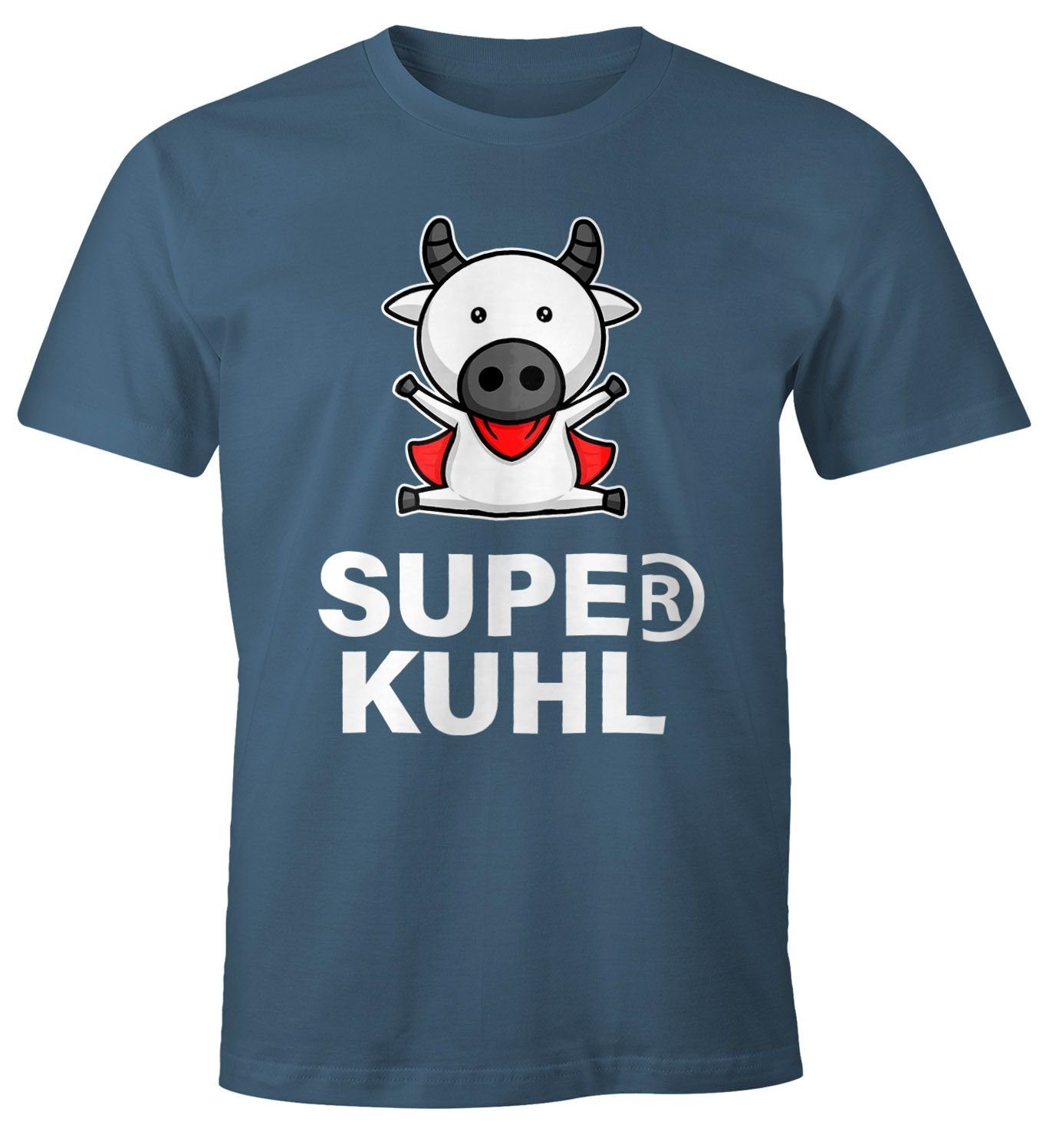 MoonWorks Print-Shirt Lustiges Herren T-Shirt Tier-Motiv Super Kuhl Kuh Fun-Shirt Moonworks® mit Print blau