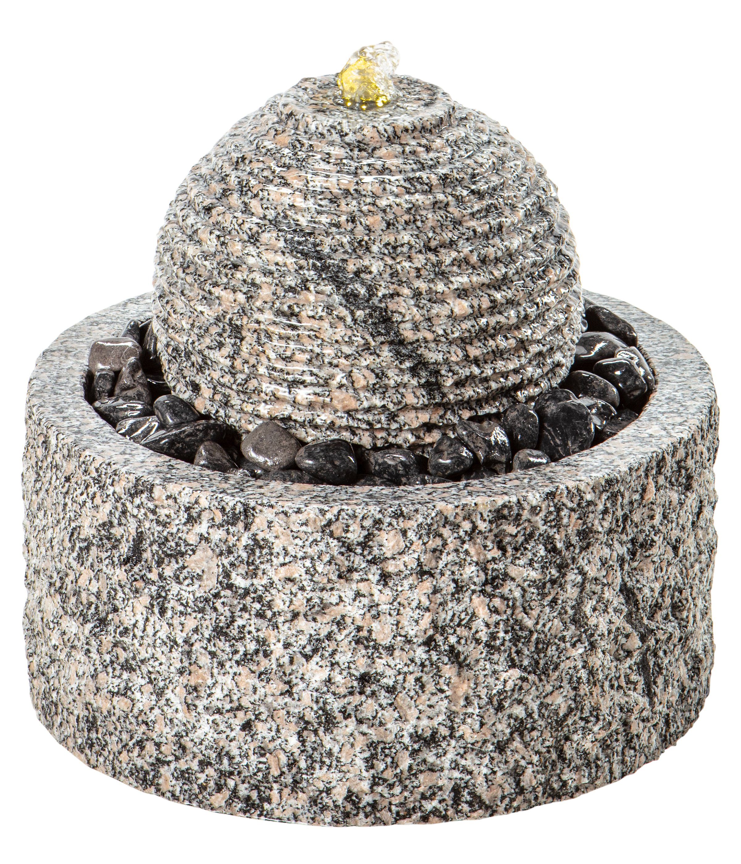 Dehner Gartenbrunnen Bern mit LED, Ø 42 cm, Höhe 45 cm, Granit, rundes Wasserspiel aus Granit inkl. Pumpe, Trafo und LED-Beleuchtung
